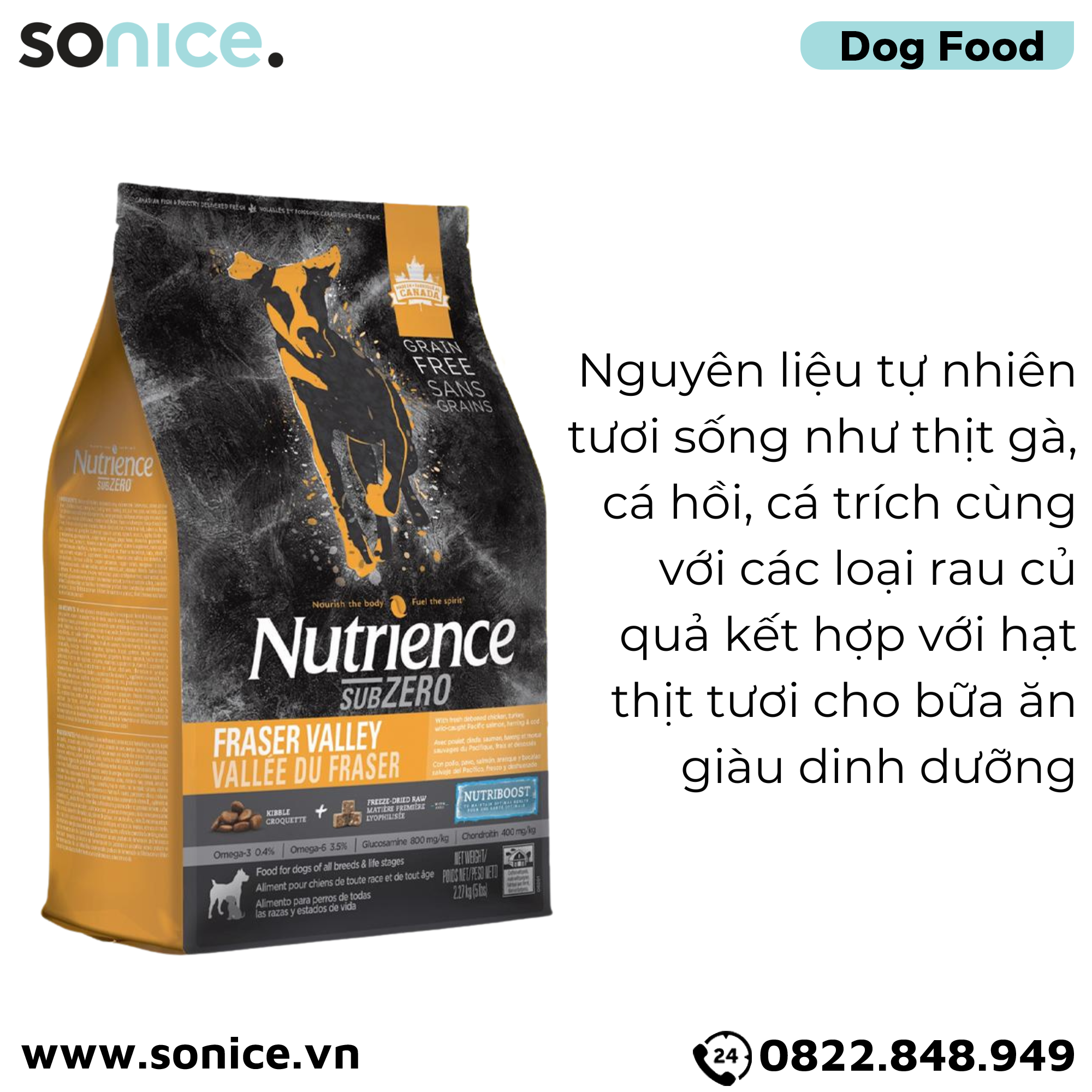 Thức ăn chó Nutrience SubZero Gà tây, Cá hồi, Cá trích & Rau củ 2.27kg - Cho chó mọi lứa tuổi SONICE.