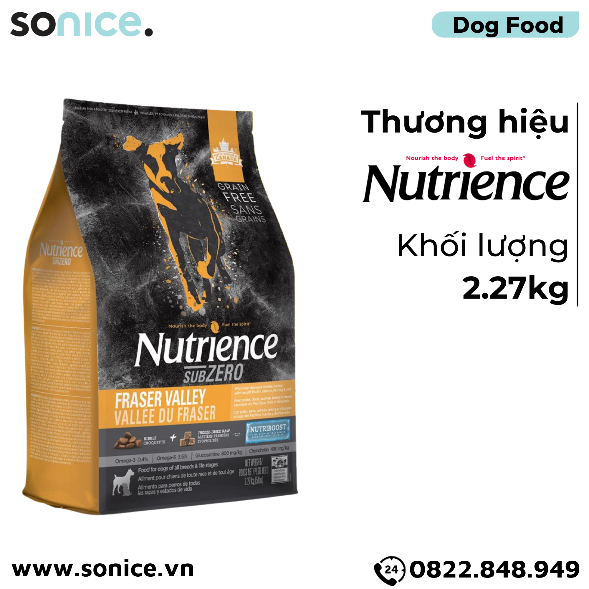 Thức ăn chó Nutrience SubZero Gà tây, Cá hồi, Cá trích & Rau củ 2.27kg - Cho chó mọi lứa tuổi SONICE.