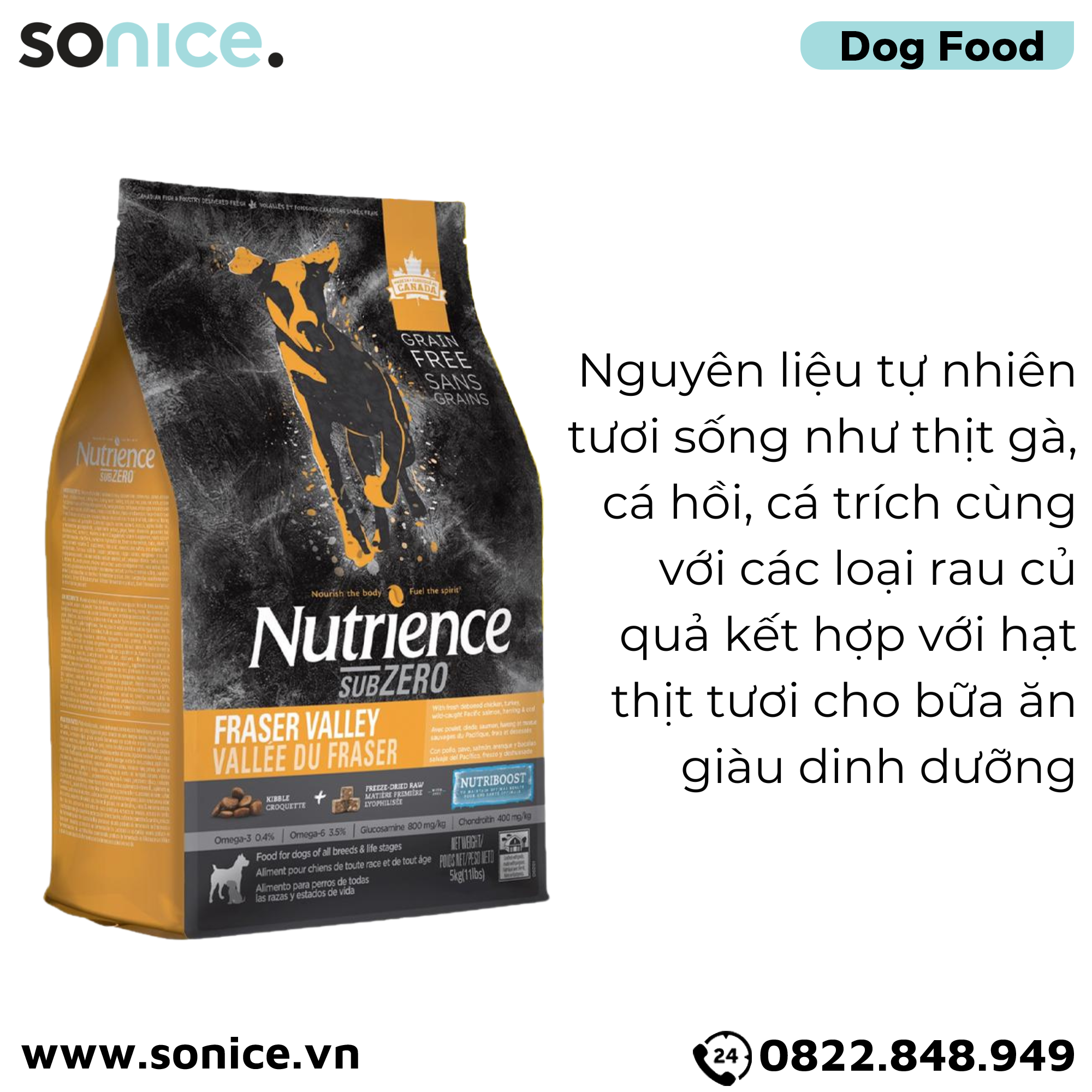 Thức ăn chó Nutrience SubZero Gà tây, Cá hồi, Cá trích & Rau củ 5kg - Cho chó mọi lứa tuổi SONICE.
