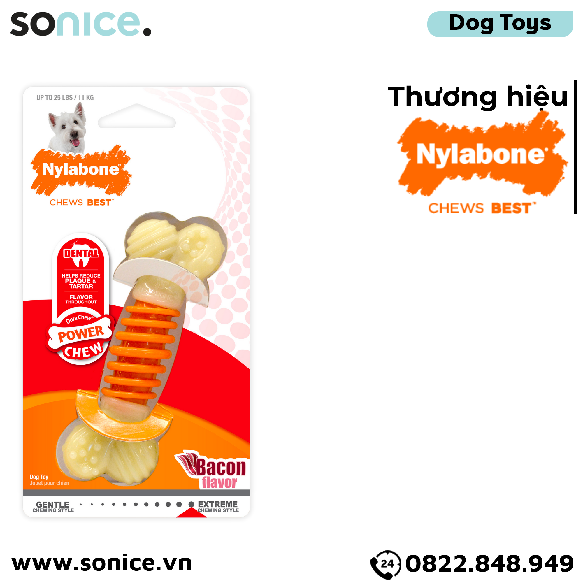 Đồ chơi Nylabone Dental Chews Plaque & Tartar Bacon Flavor Toys Small Size - Vị thịt xông khói, cho chó < 11kg SONICE.