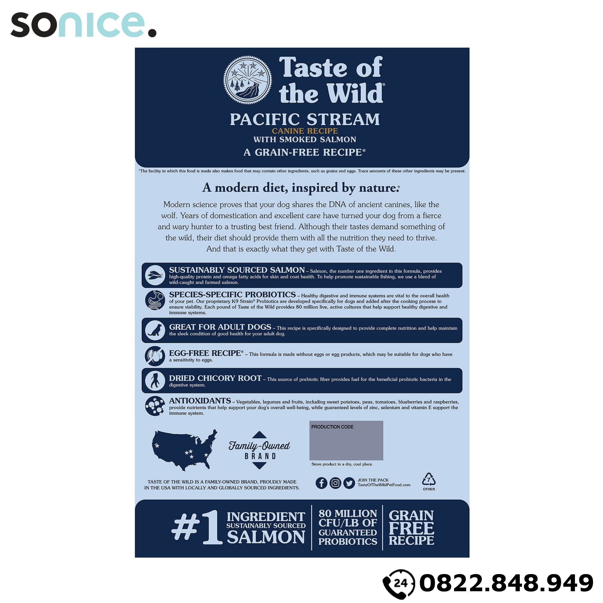 Thức ăn chó Taste Of The Wild Pacific Stream 2kg - Smoked Salmon, Cá Hồi Xông Khói - mọi lứa tuổi nhập USA SONICE.