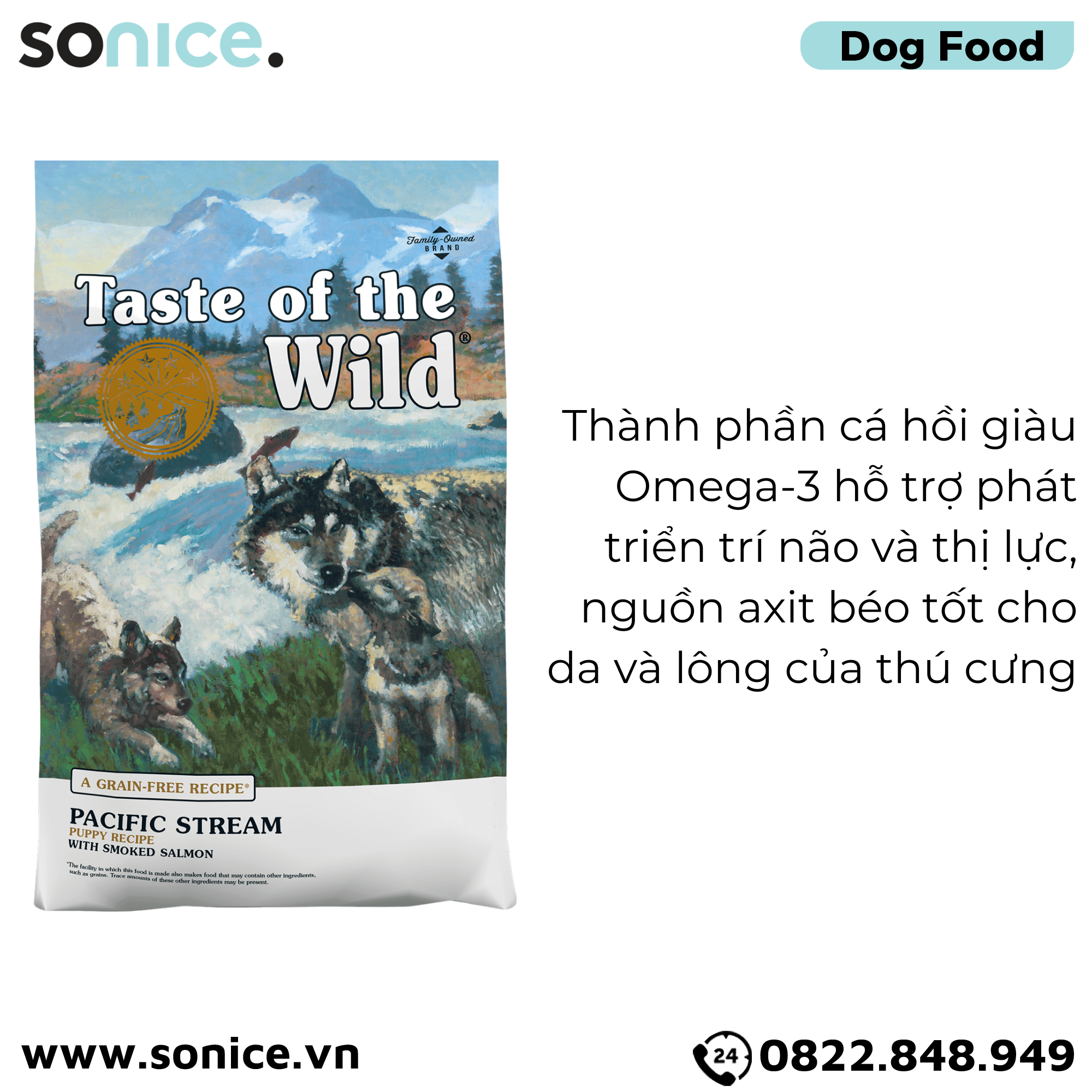 Thức ăn chó Taste Of The Wild Pacific Stream PUPPY 12.2kg - Smoked Salmon, Cá Hồi Xông Khói - chuyên chó con nhập USA SONICE.