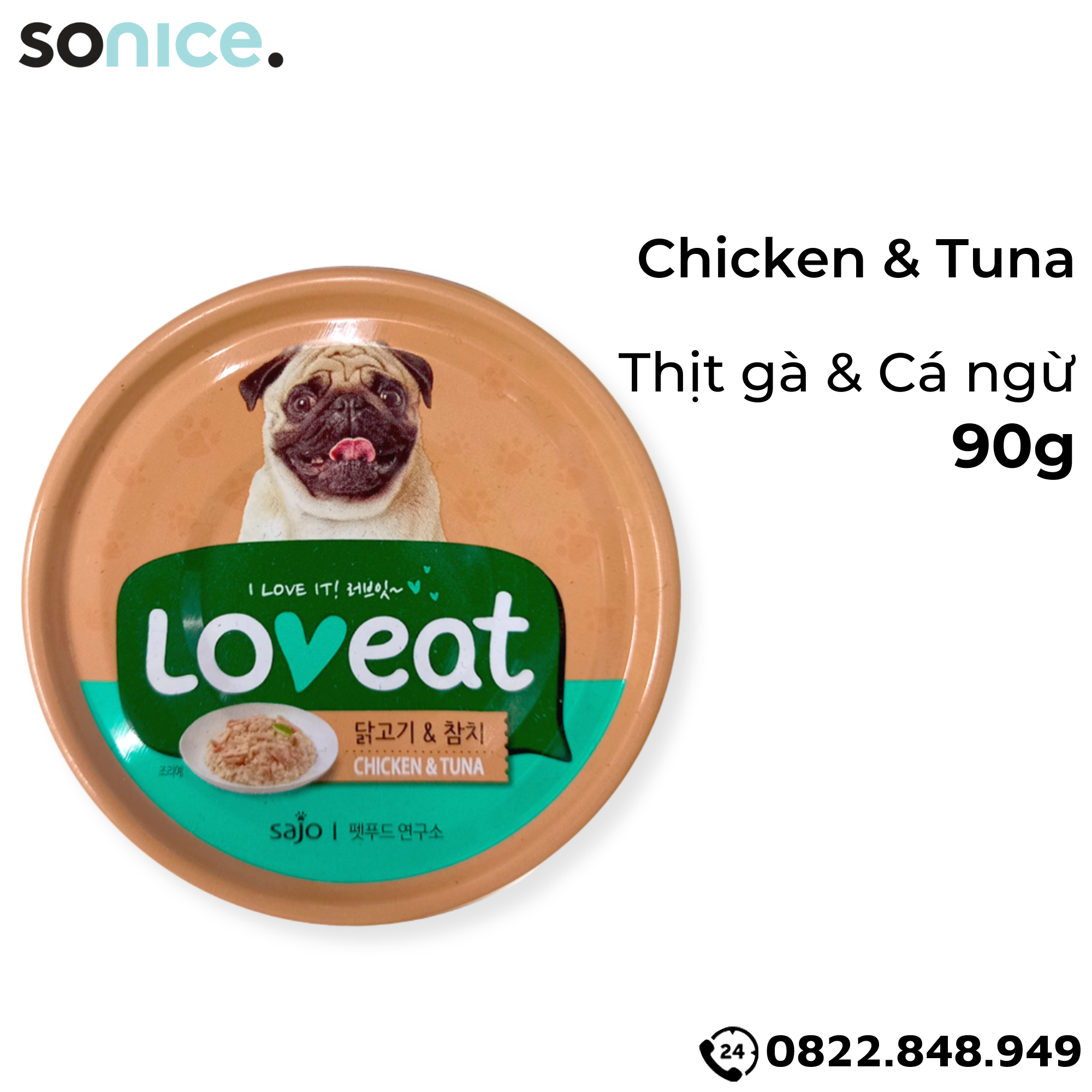 Combo Pate chó LoveEat Chicken, Tuna, Salmon & Beef 90g - 12 lon mix vị SONICE.