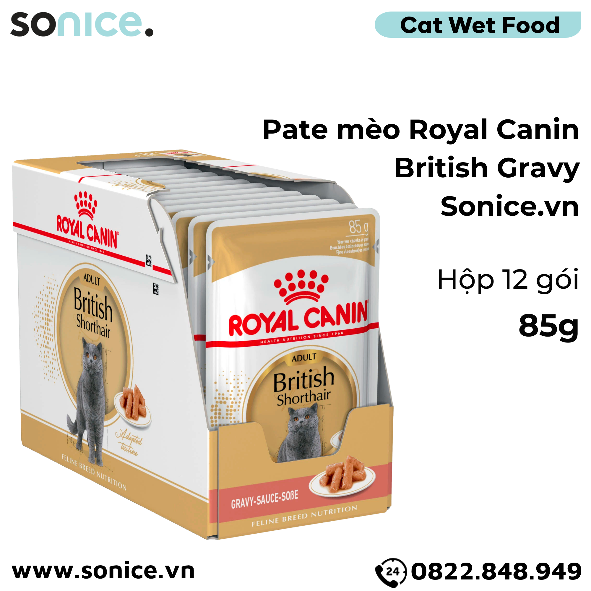 Pate mèo Royal Canin British Adult Gravy 85g - Hộp 12 gói SONICE.