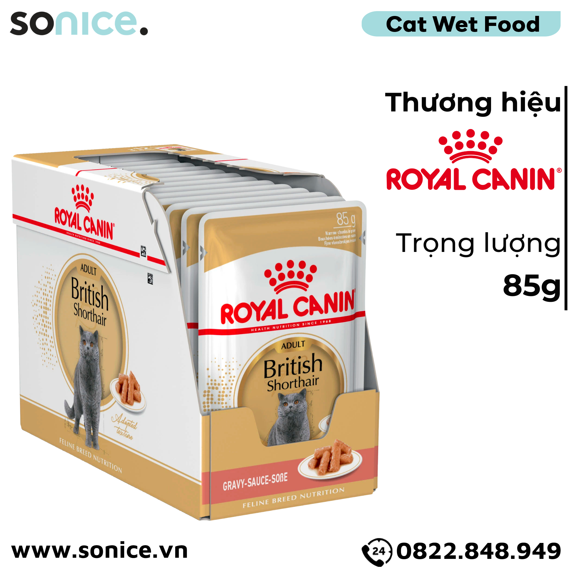 Pate mèo Royal Canin British Adult Gravy 85g - Hộp 12 gói SONICE.