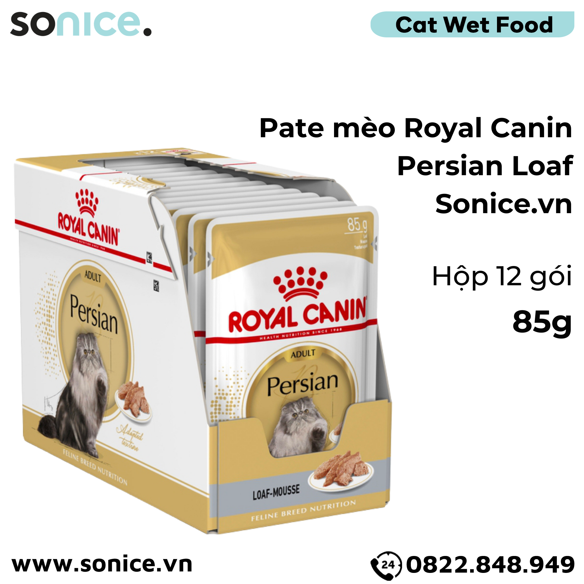 Pate mèo Royal Canin Persian Adult Loaf 85g - Hộp 12 gói SONICE
