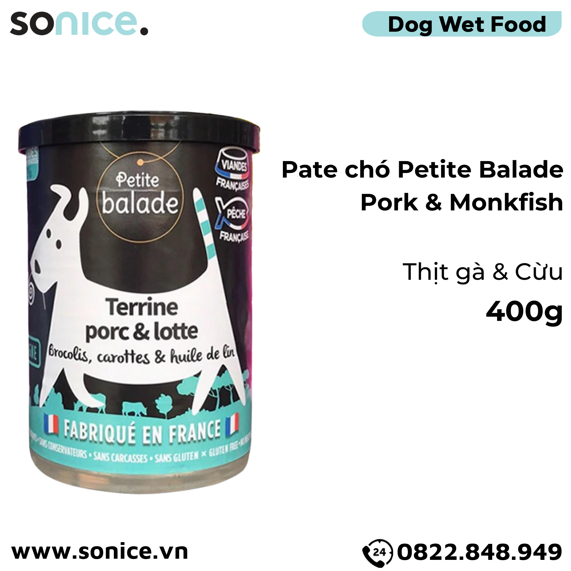 Combo Pate chó Petite Balade 400g mix 4 vị - Thịt heo, bò & gà, cừu, cá chày - 24 lon SONICE.