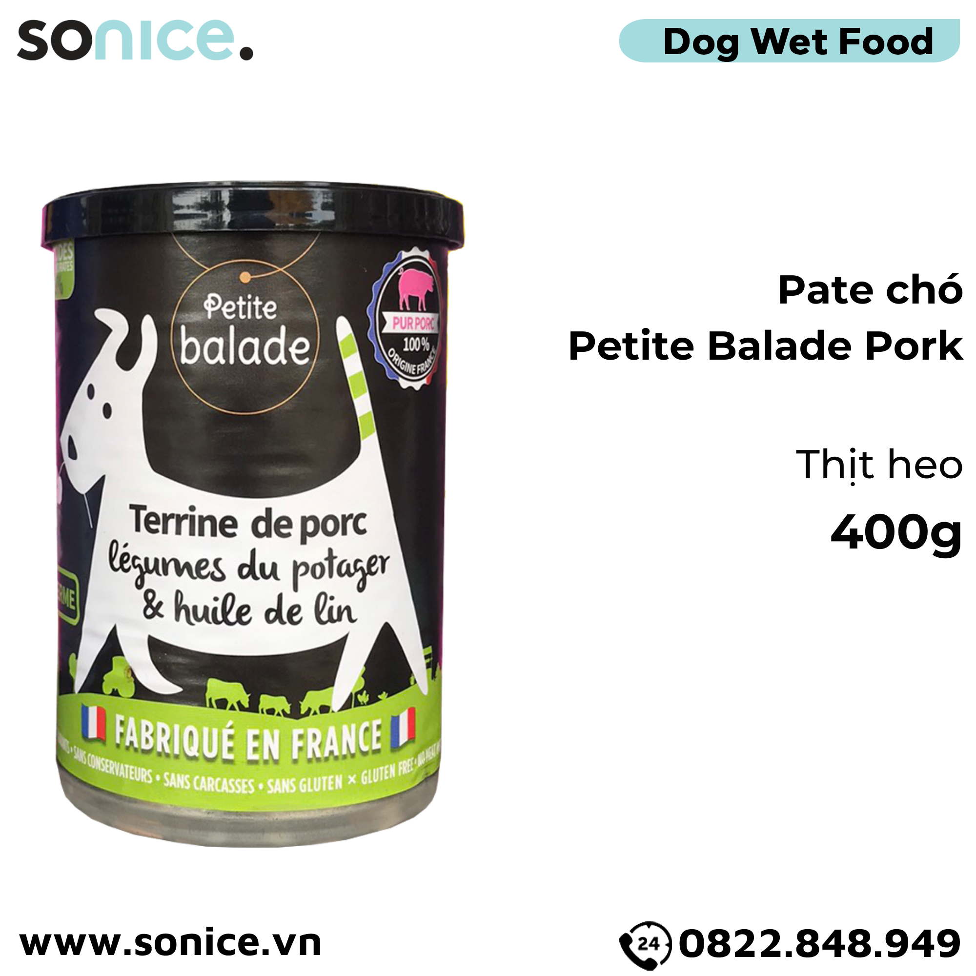 Combo Pate chó Petite Balade 400g mix 4 vị - Thịt heo, bò & gà, cừu, cá chày - 12 lon SONICE.