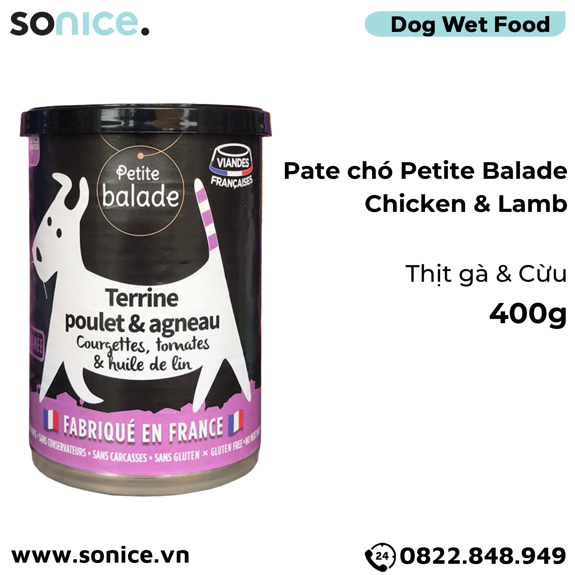 Combo Pate chó Petite Balade 400g mix 4 vị - Thịt heo, bò & gà, cừu, cá chày - 24 lon SONICE.