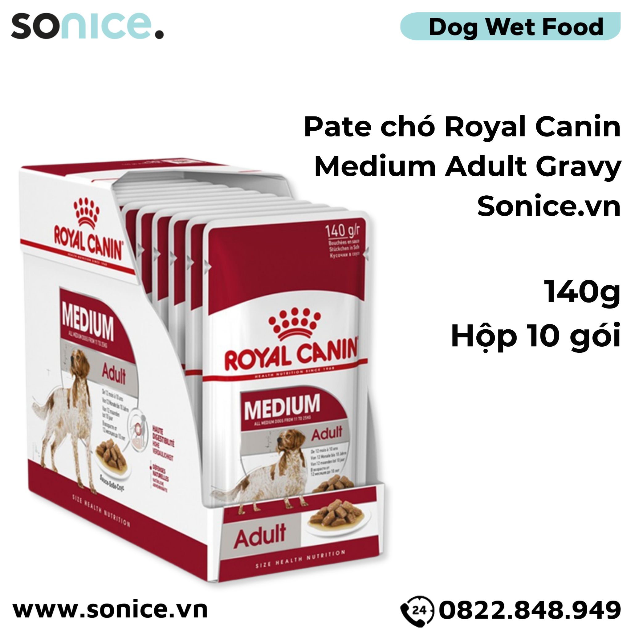 Pate chó Royal Canin Medium Adult - Gravy 1 hộp 10 gói SONICE.