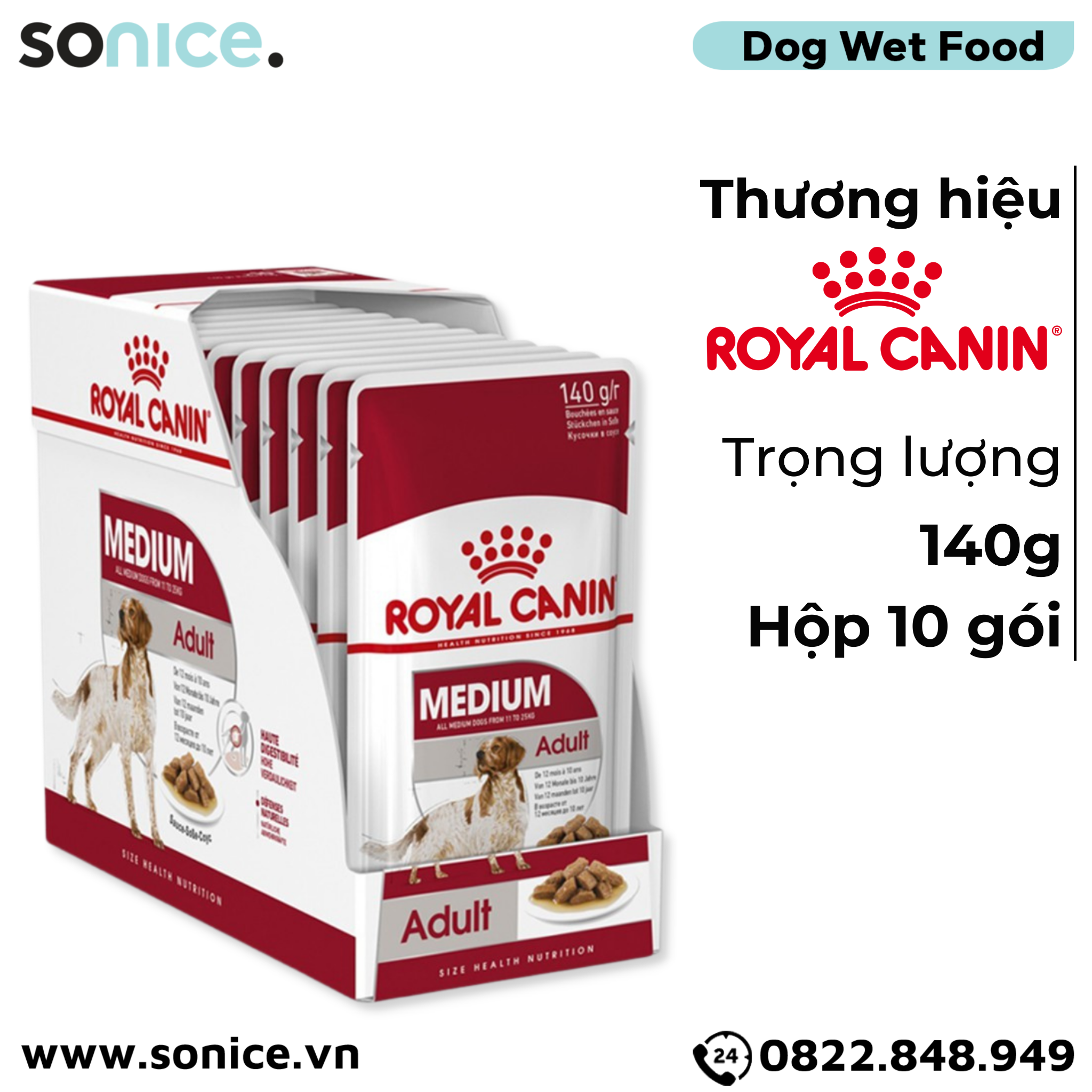 Pate chó Royal Canin Medium Adult - Gravy 1 hộp 10 gói SONICE.