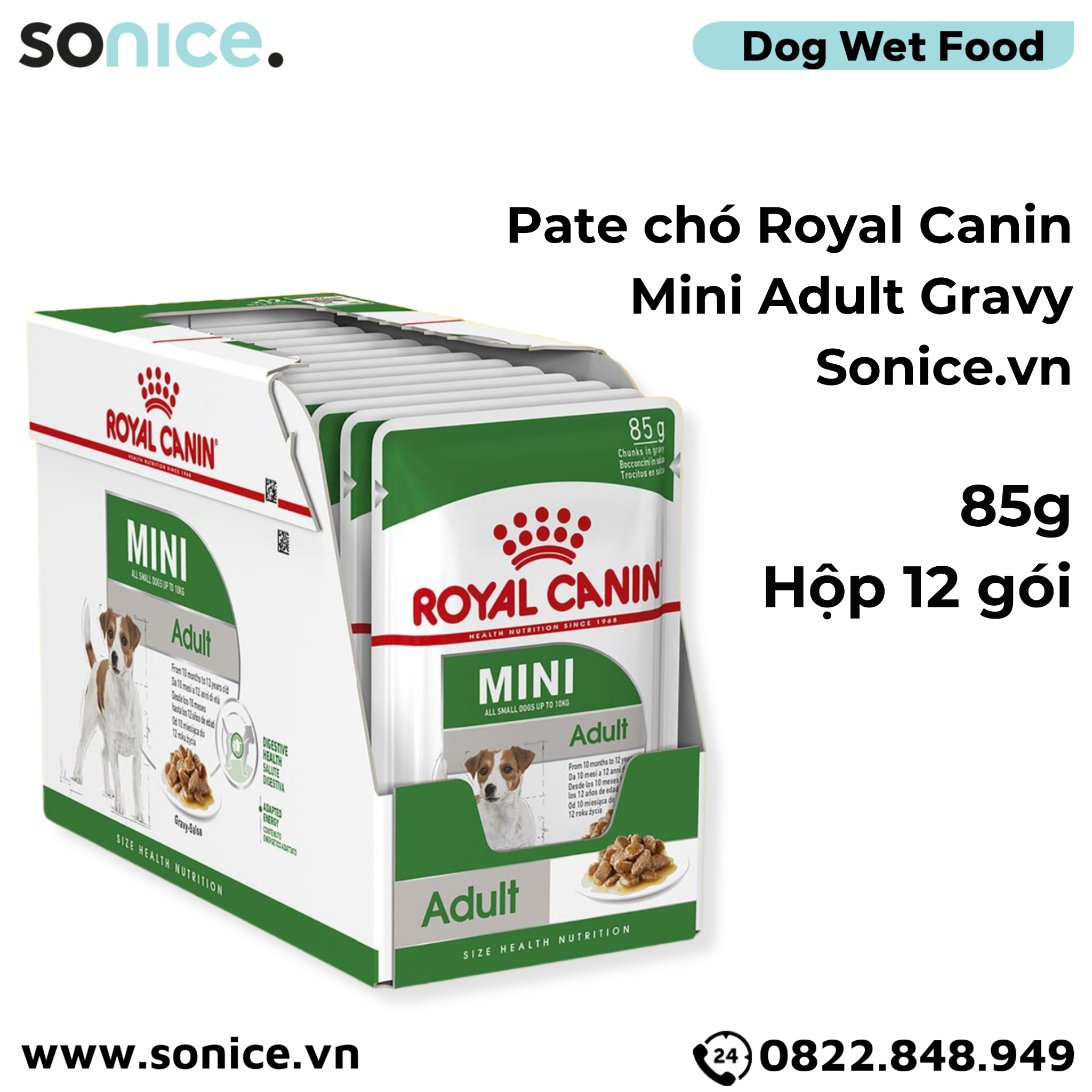 Pate chó Royal Canin Mini Adult Gravy 85g - hộp 12 gói SONICE.