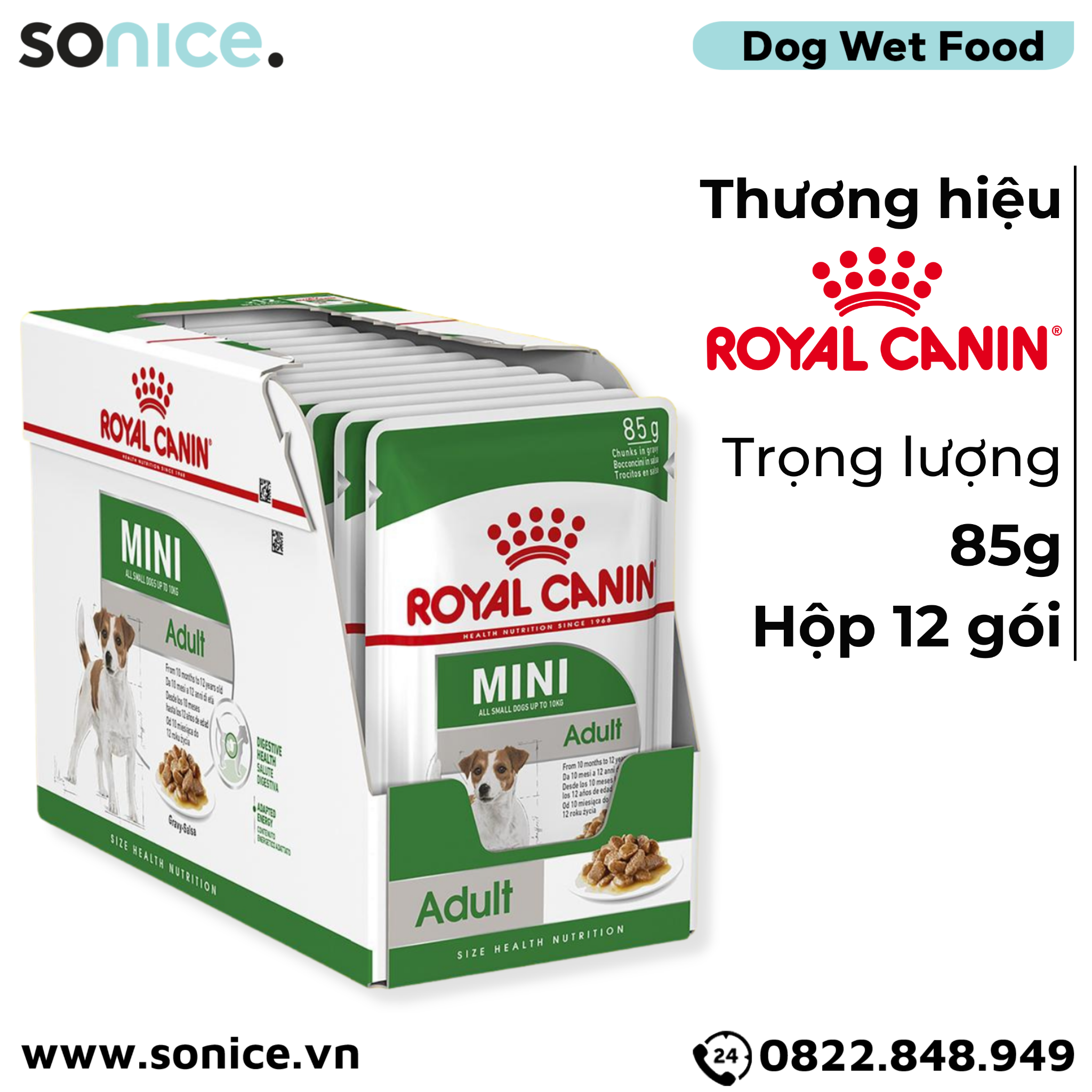 Pate chó Royal Canin Mini Adult Gravy 85g - hộp 12 gói SONICE.
