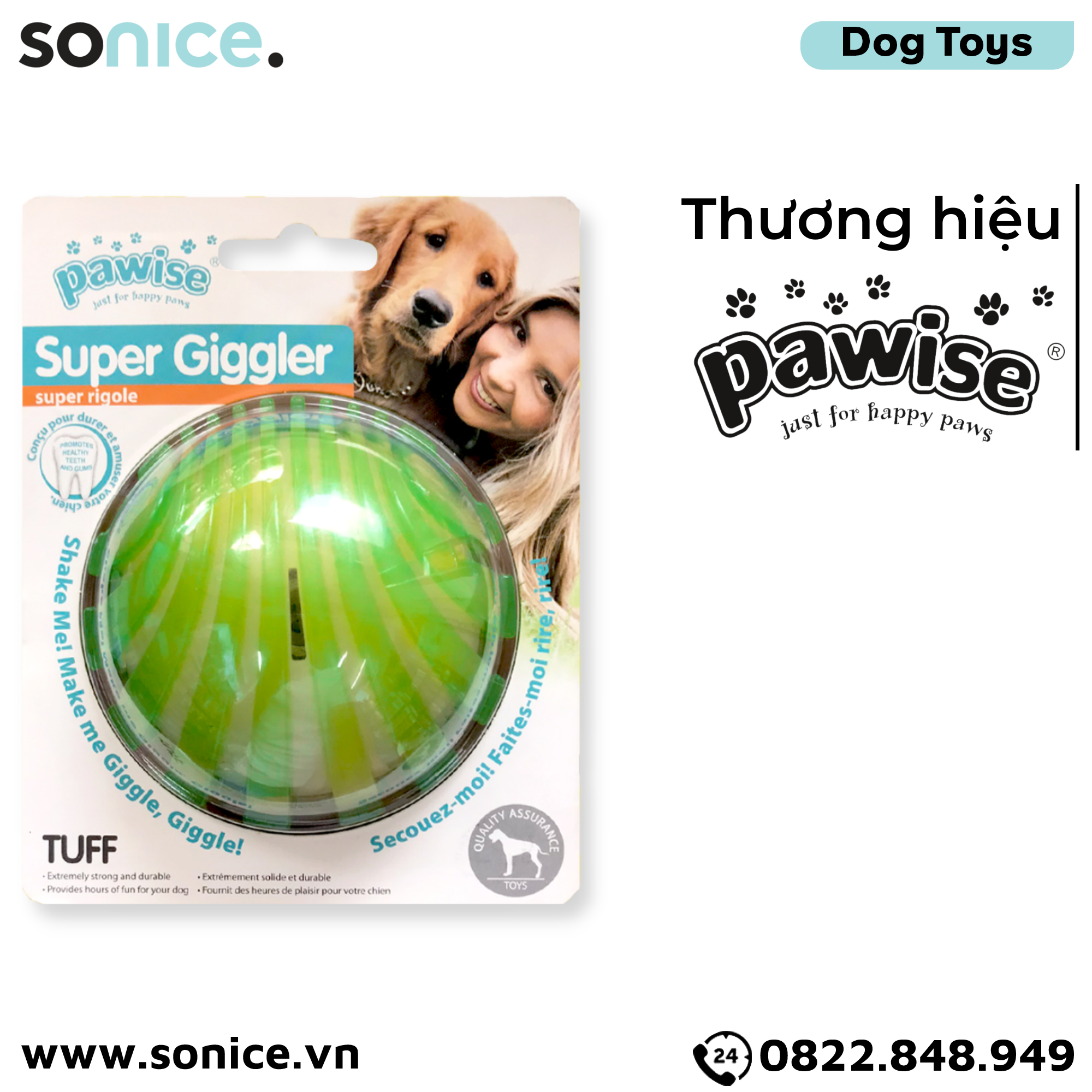  Đồ chơi banh Pawise Super Giggler Toys - Hỗ trợ răng miệng SONICE. 