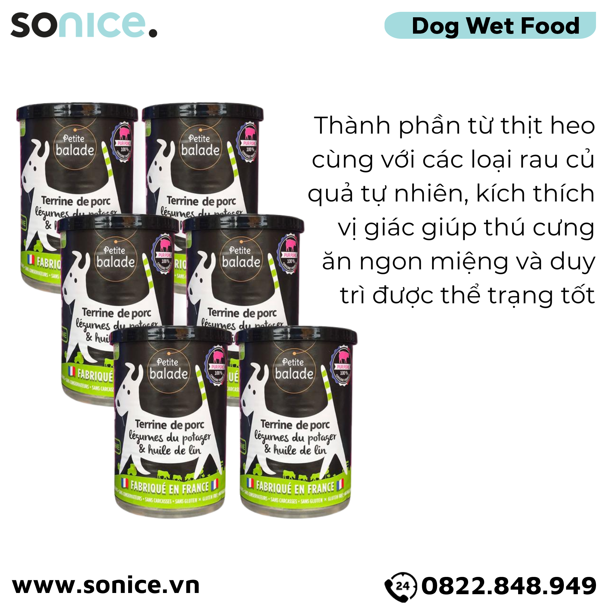Combo Pate chó Petite Balade Pork 400g - 12 lon - Thịt heo SONICE.