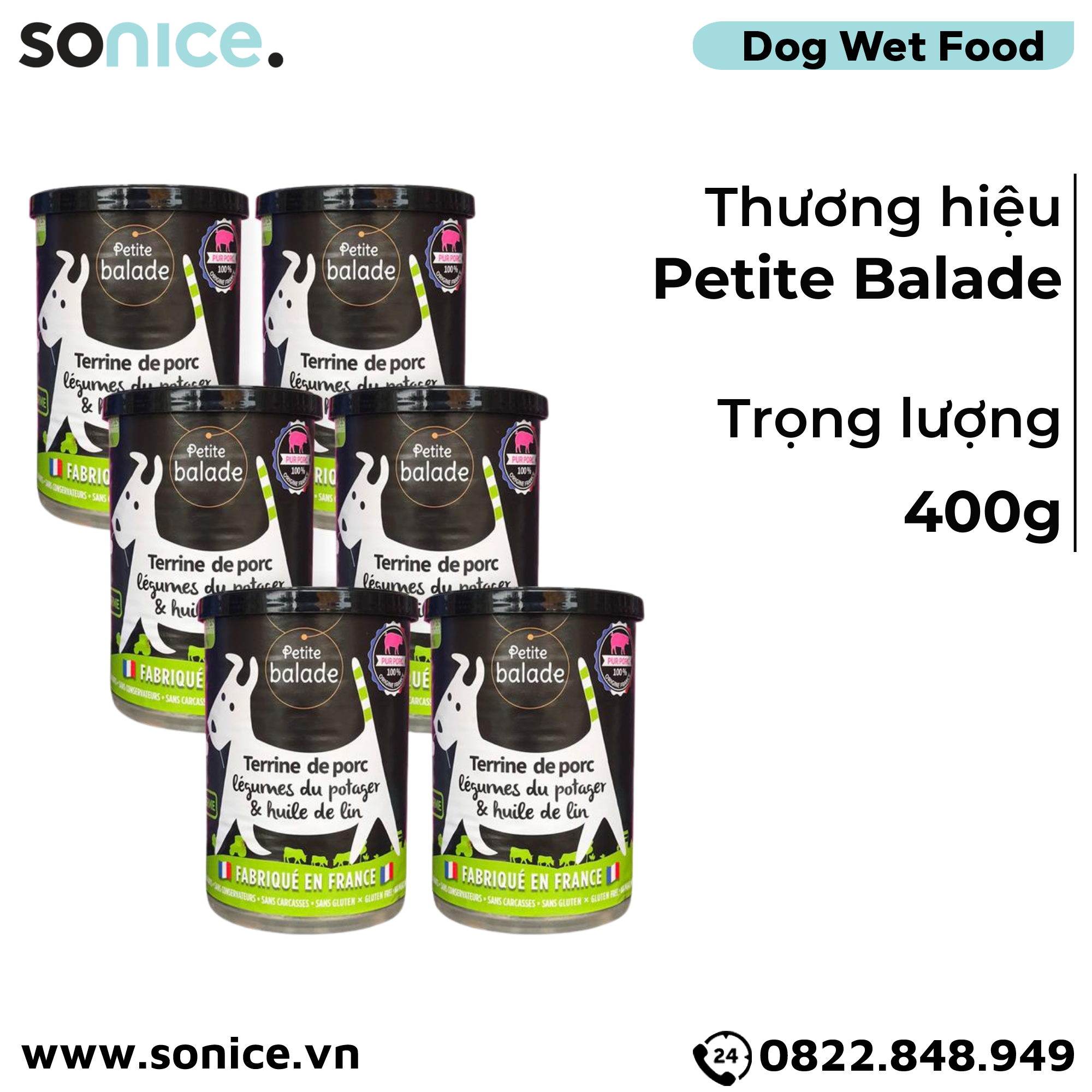 Combo Pate chó Petite Balade Pork 400g - 12 lon - Thịt heo SONICE.