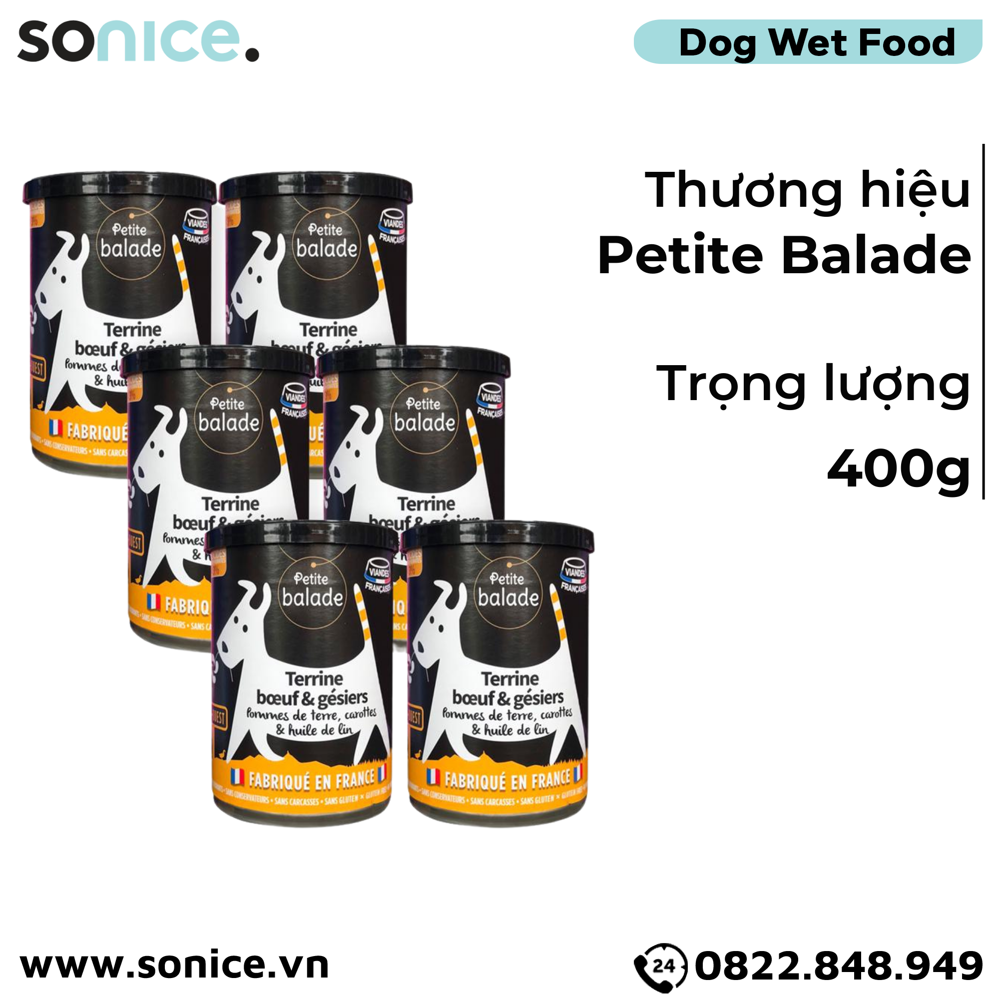 Combo Pate chó Petite Balade Beef & Chicken 400g - 24 lon - Thịt bò và gà SONICE.