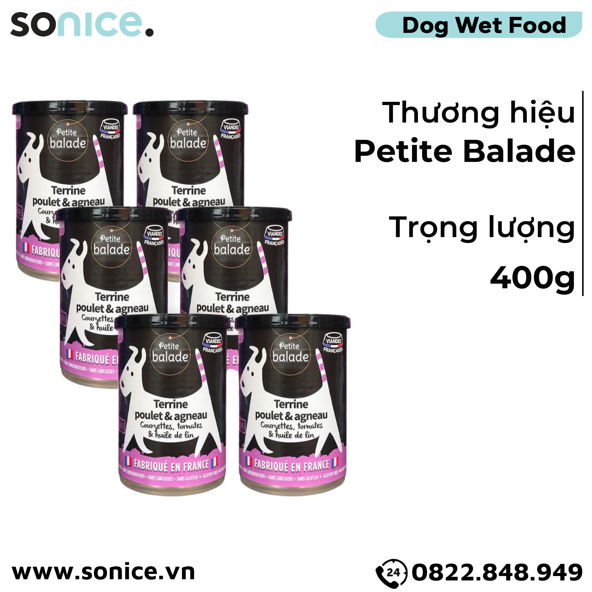 Combo Pate chó Petite Balade Chicken & Lamb 400g - 24 lon - Thịt gà và cừu SONICE.