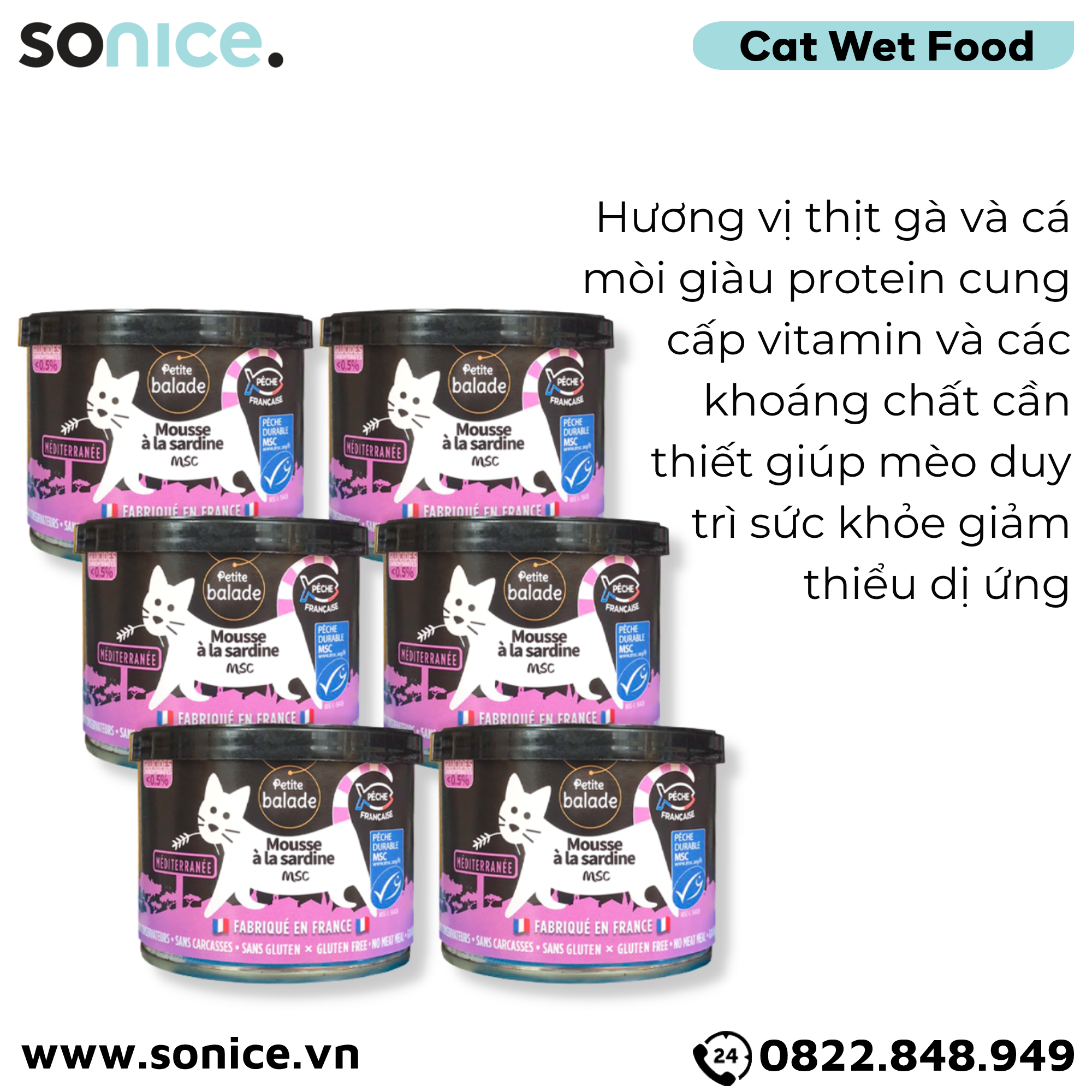 Combo Pate mèo Petite Balade Chicken & Sardine 200g - 12 lon - Thịt gà và Cá mòi SONICE.