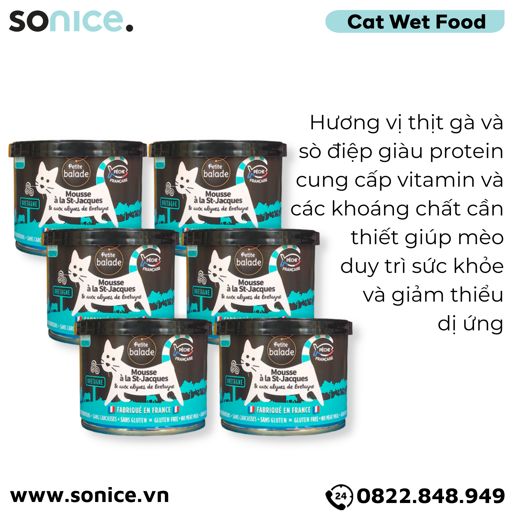 Combo Pate mèo Petite Balade Chicken & Scallop 200g - 12 lon - Thịt gà và sò điệp SONICE.