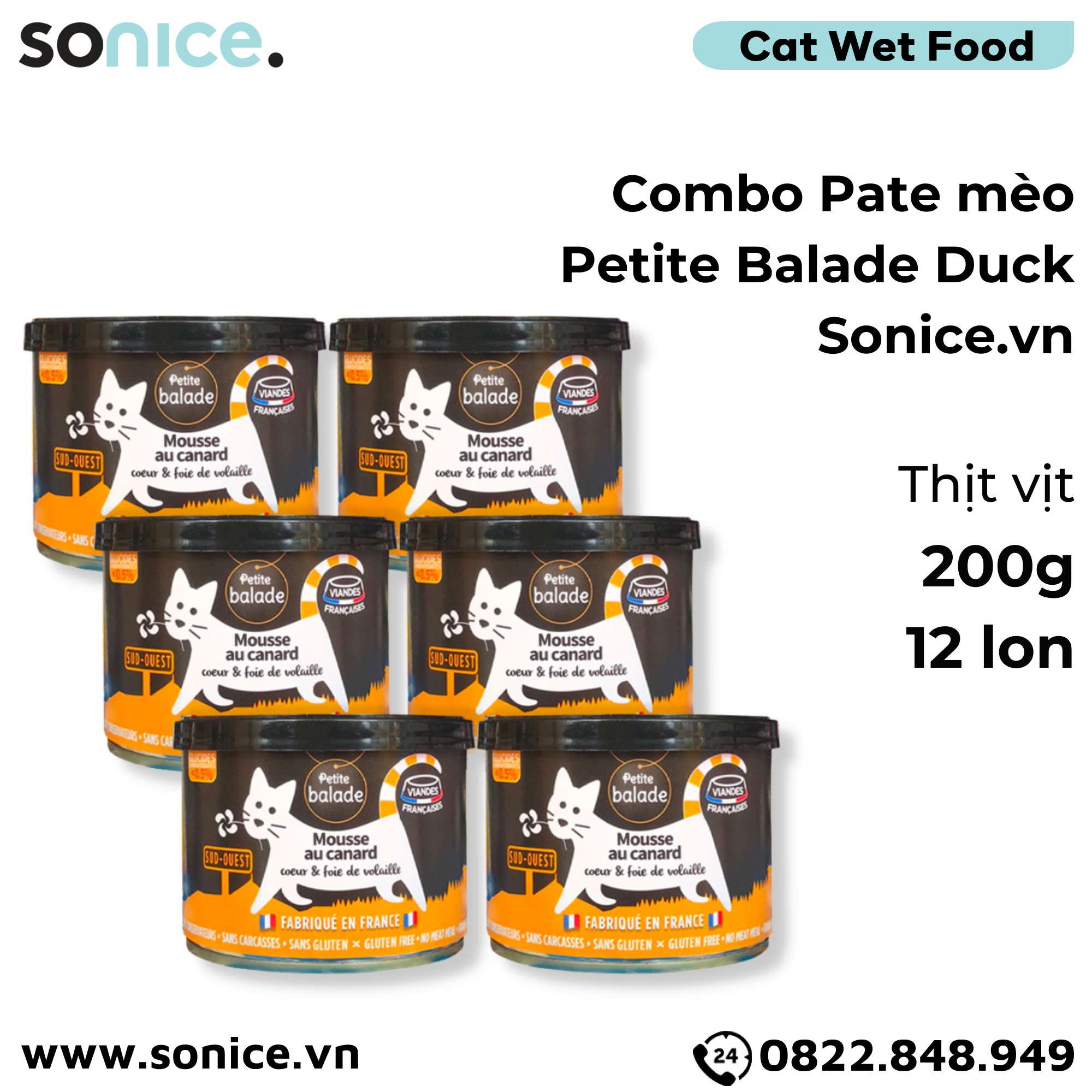 Combo Pate mèo Petite Balade Duck 200g - 12 lon - Thịt vịt SONICE.