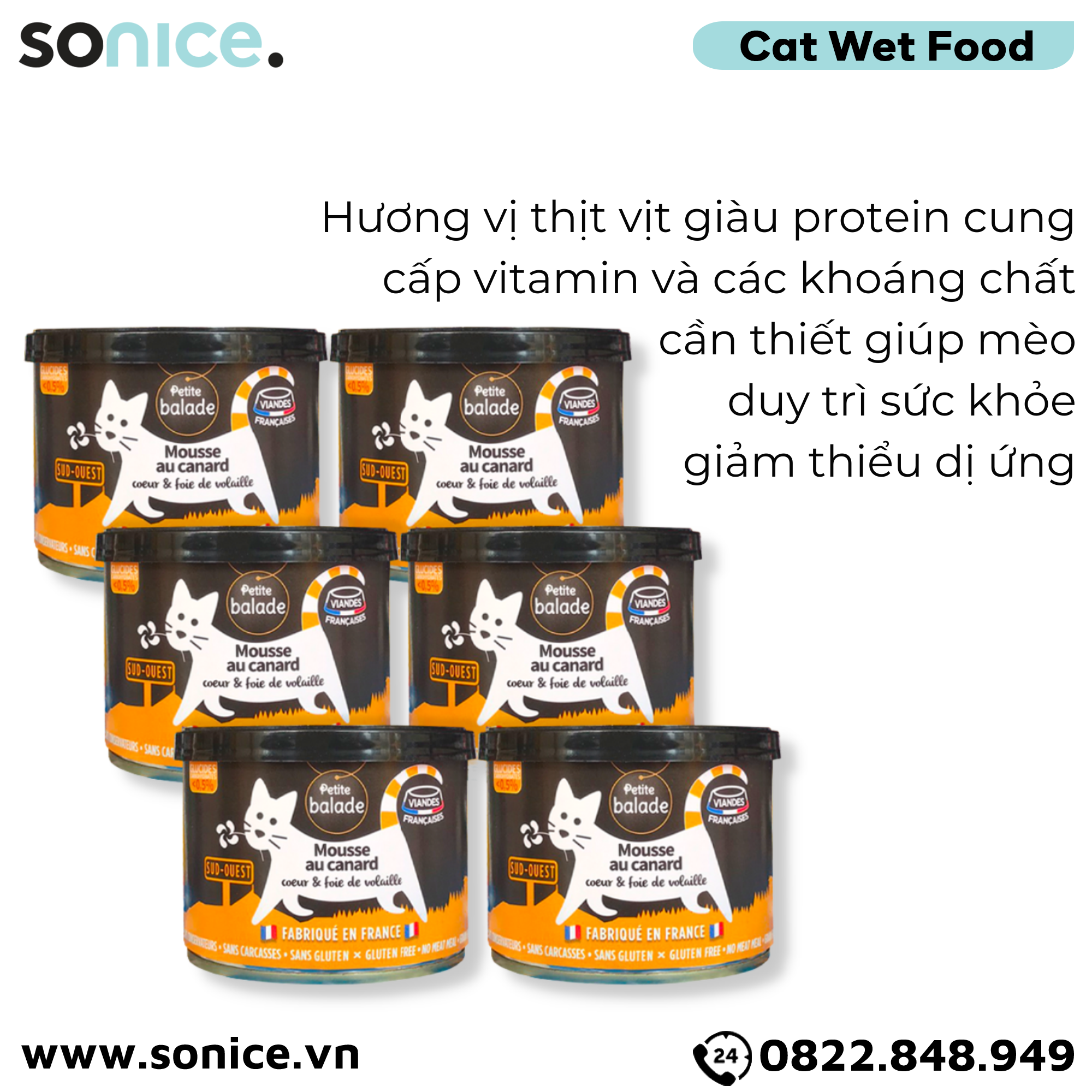 Combo Pate mèo Petite Balade Duck 200g - 6 lon - Thịt vịt SONICE.