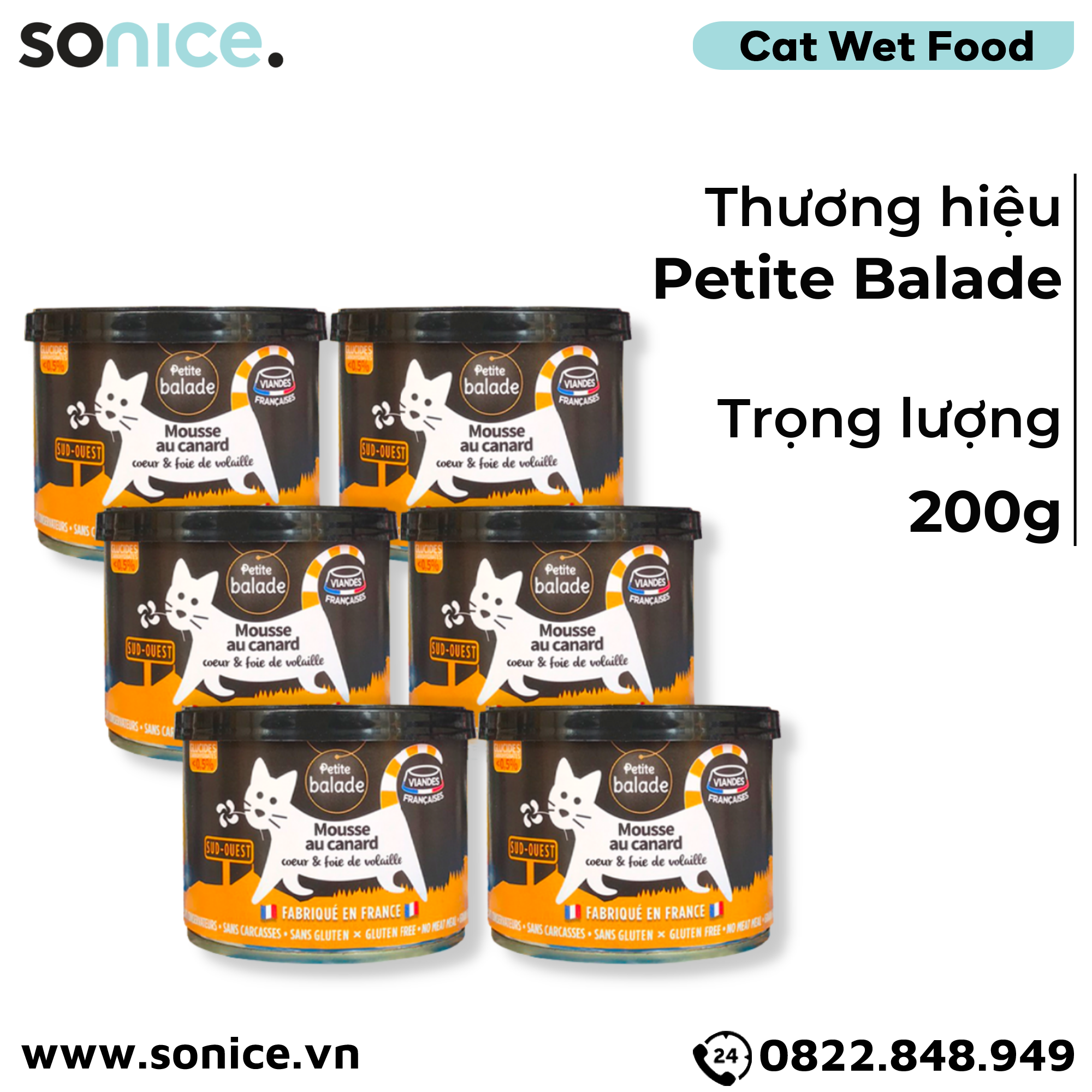 Combo Pate mèo Petite Balade Duck 200g - 24 lon - Thịt vịt SONICE.