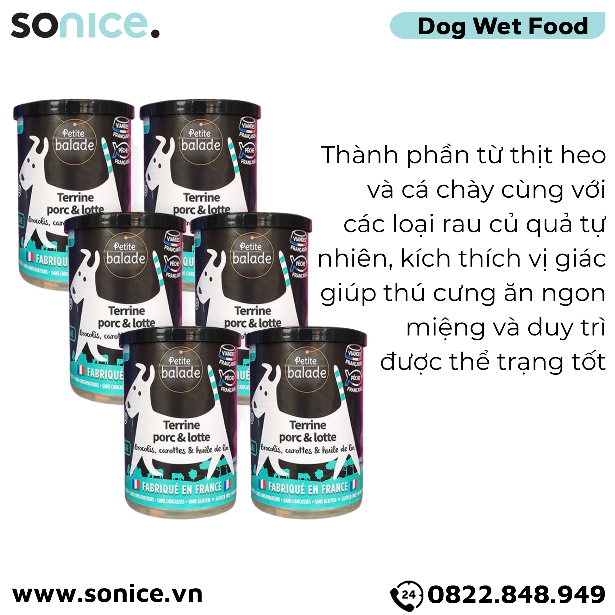 Combo Pate chó Petite Balade Pork & Monkfish 400g - 24 lon - Thịt heo và cá chày SONICE.