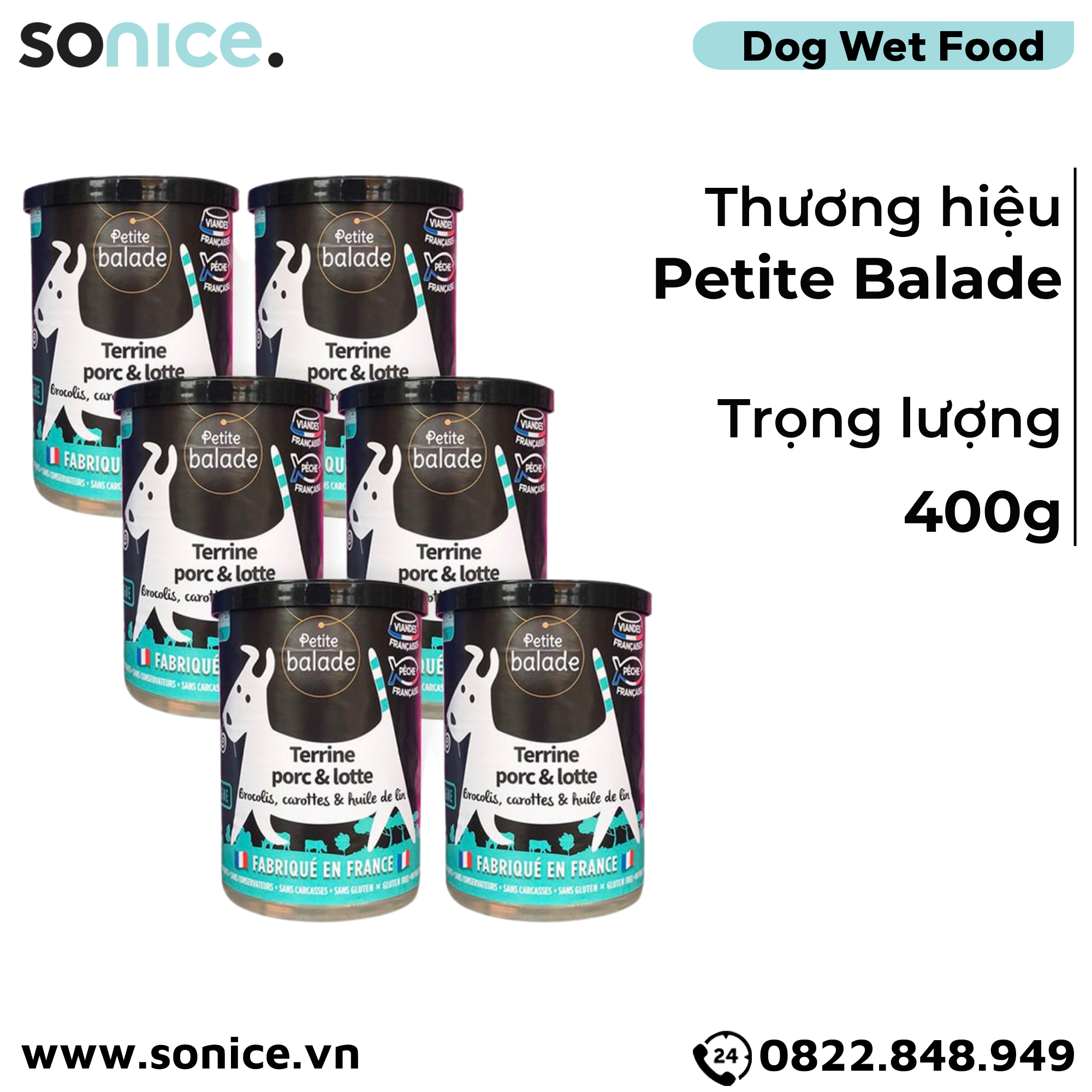 Combo Pate chó Petite Balade Pork & Monkfish 400g - 24 lon - Thịt heo và cá chày SONICE.