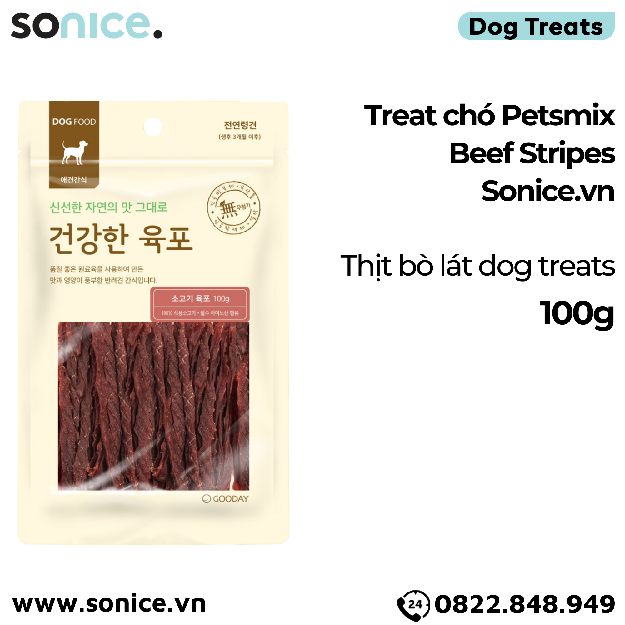 Treat chó Petsmix Beef Stripes 100g - thịt bò lát dog treats SONICE.