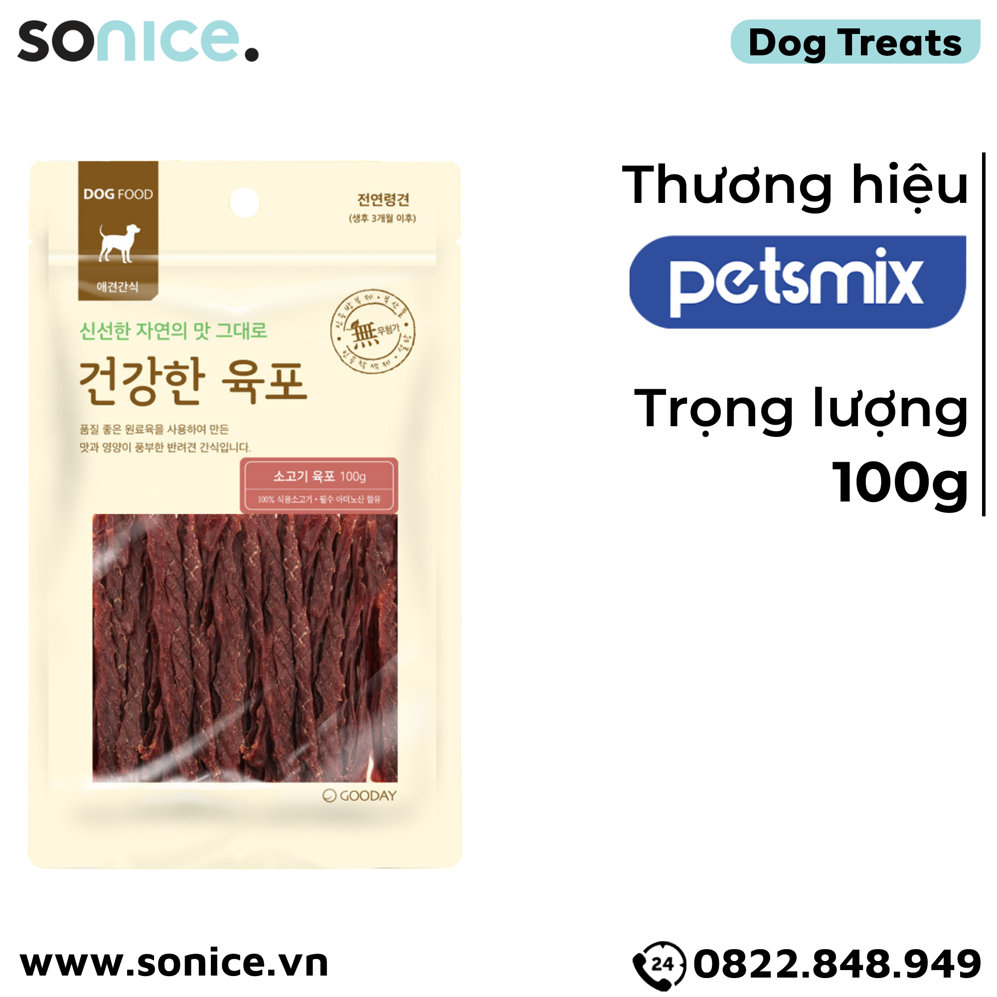 Treat chó Petsmix Beef Stripes 100g - thịt bò lát dog treats SONICE.
