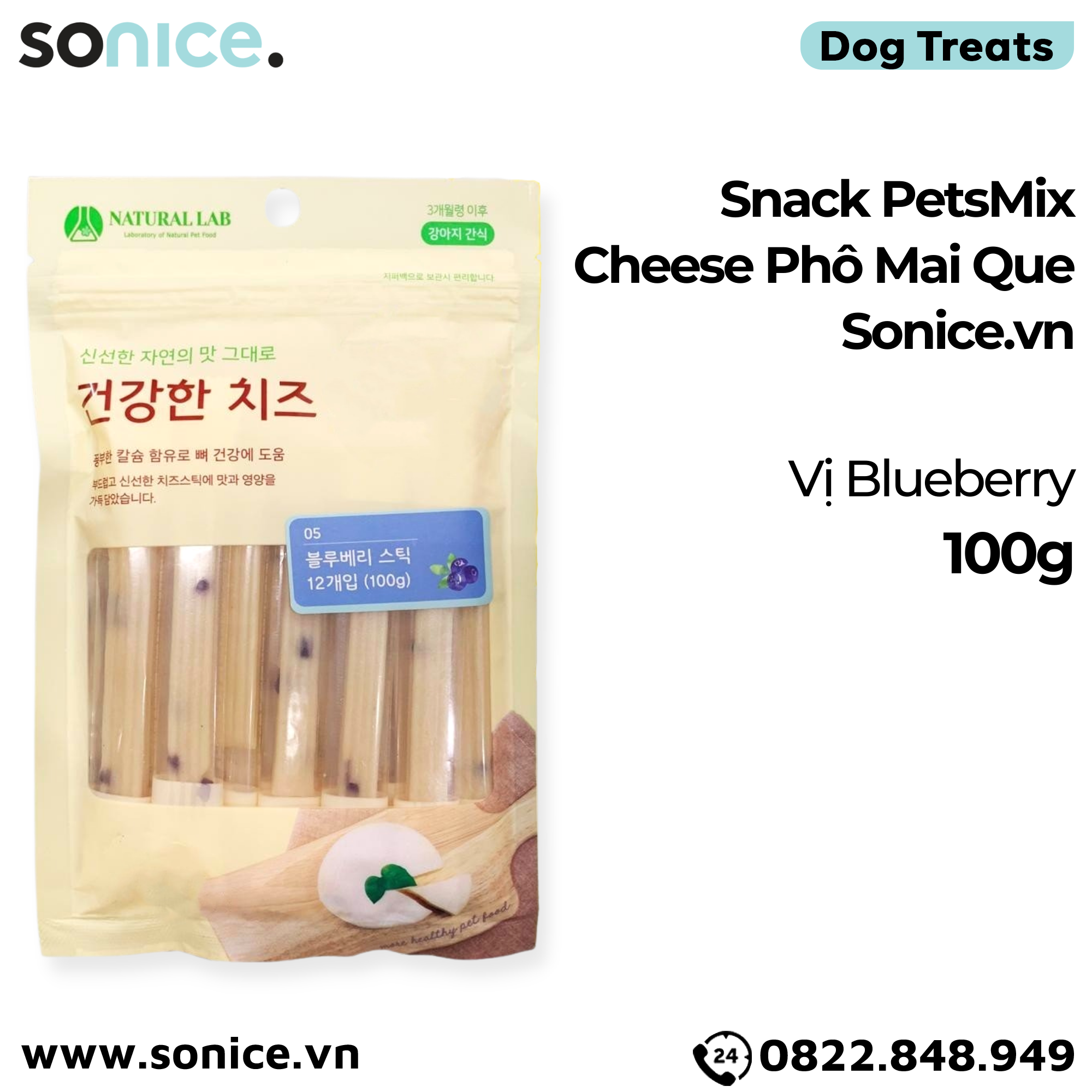 Snack PetsMix Cheese Phô Mai Que 100g - Vị Blueberry SONICE.