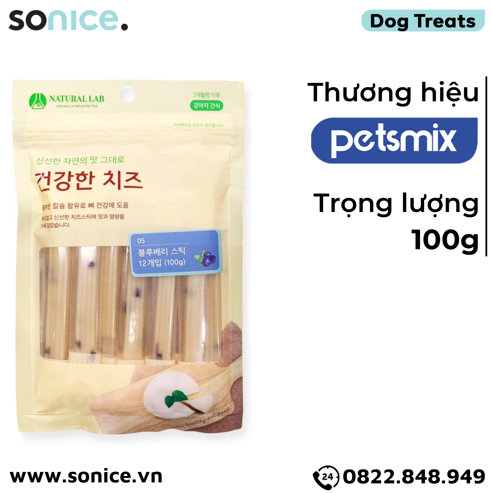 Snack PetsMix Cheese Phô Mai Que 100g - Vị Blueberry SONICE.