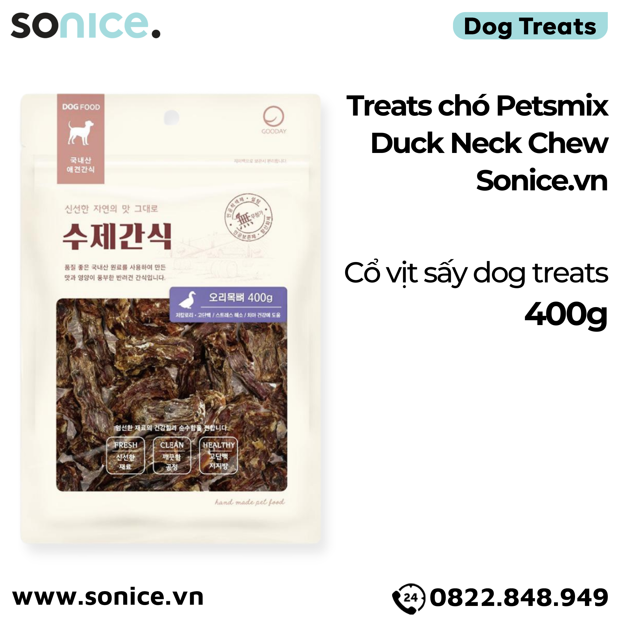 Treats chó Petsmix Duck Neck Chew 400g - Cổ vịt sấy dog treats SONICE.