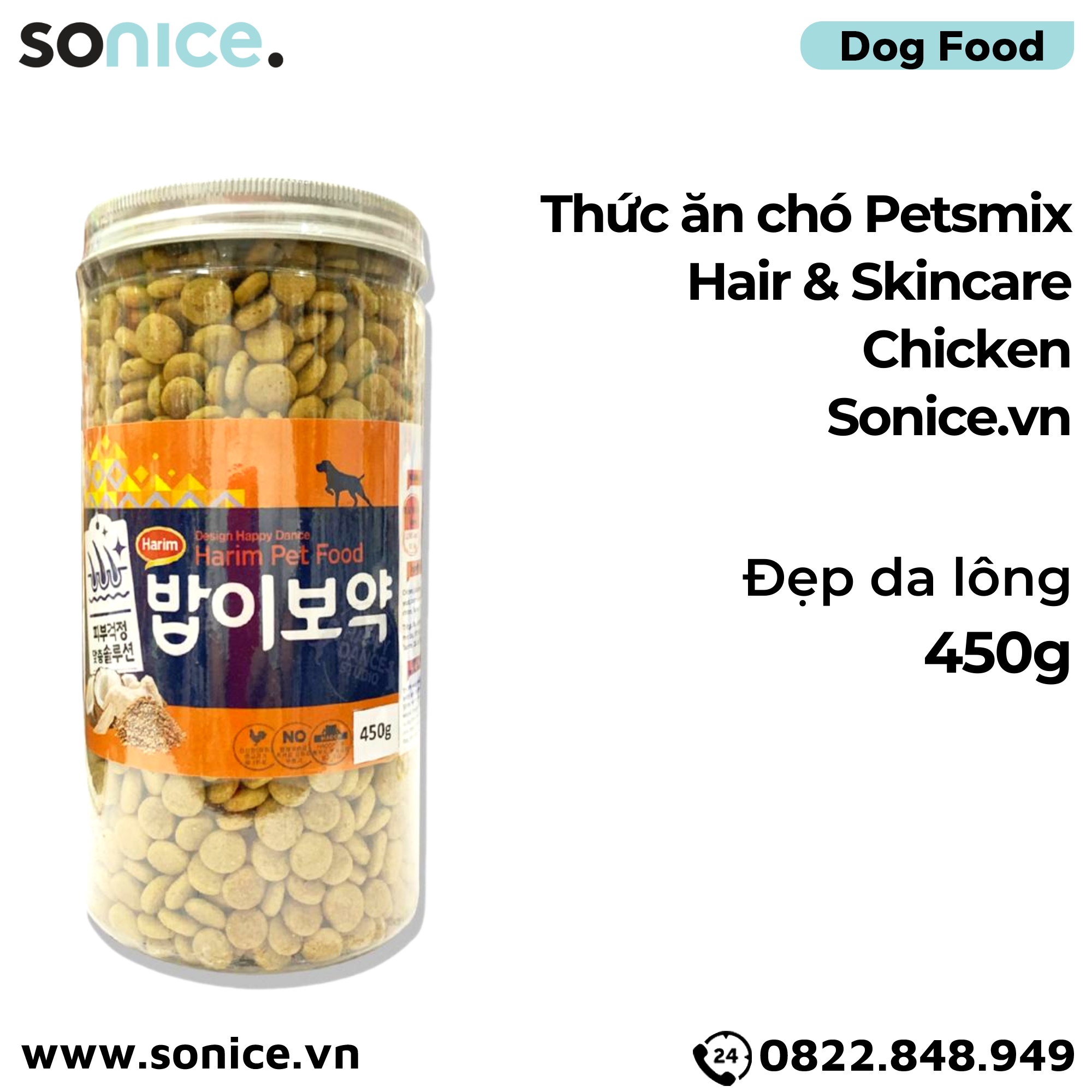  Thức ăn chó Petsmix Hair & Skincare Chicken 450g - Đẹp da lông SONICE. 