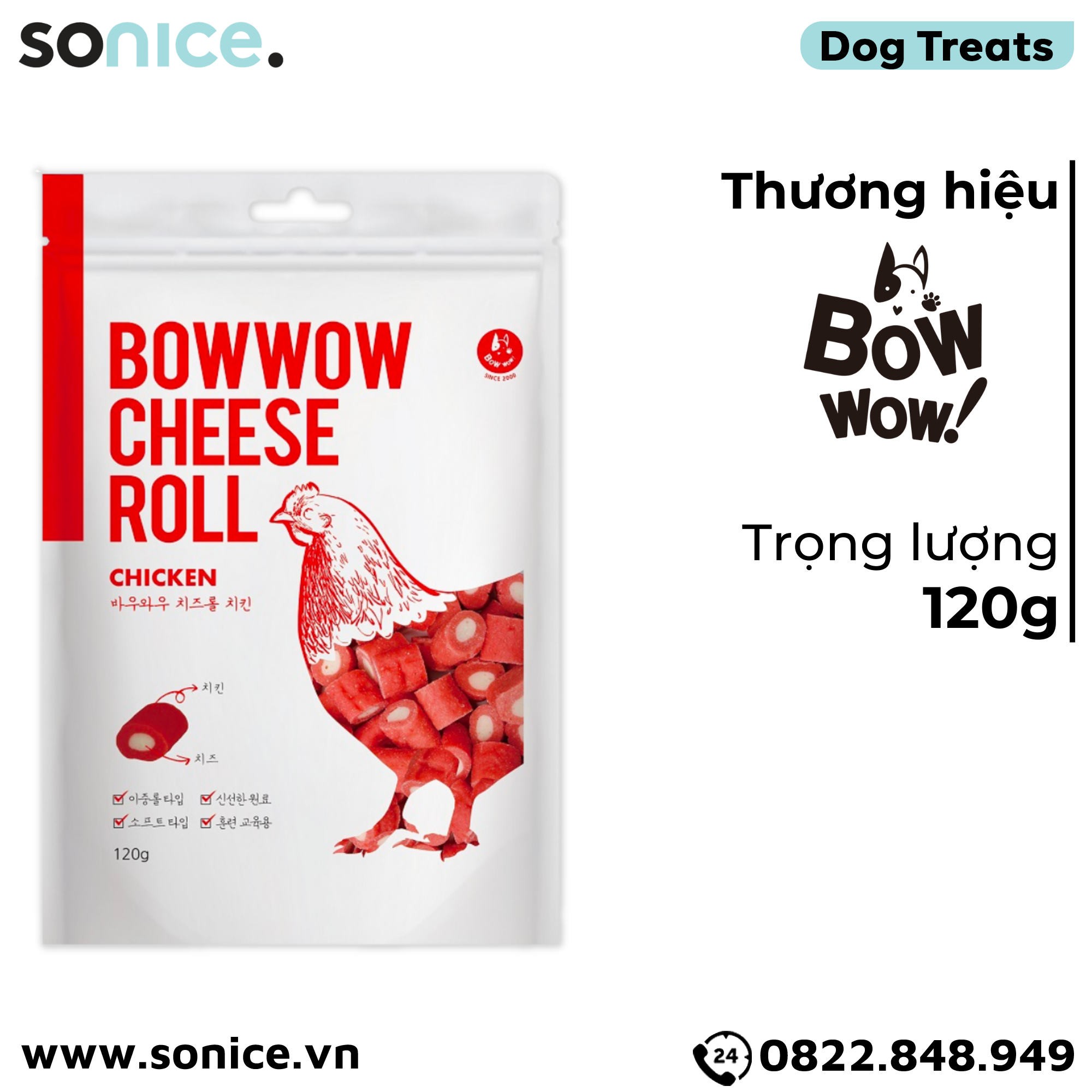 Phô mai viên Petsmix Bow Chesse Roll Chicken 120g - Phô mai cuộn gà SONICE.