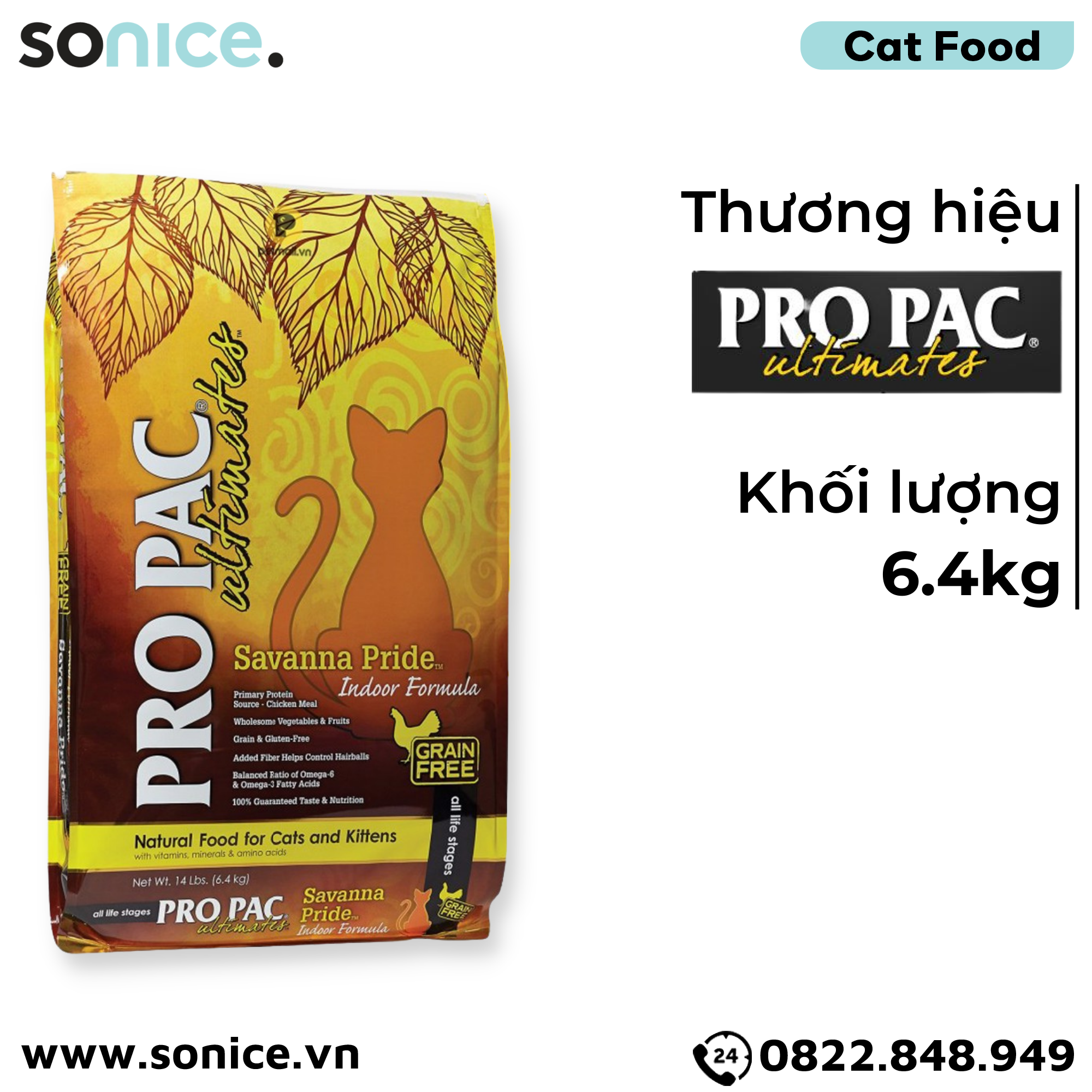  Thức ăn mèo Pro Pac Ultimates Savanna Pride 6kg SONICE. 