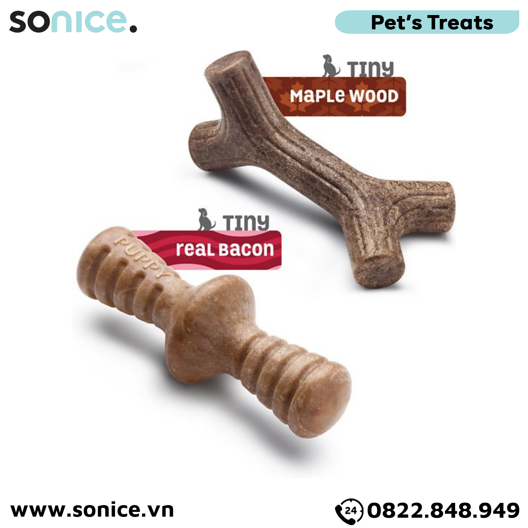 Combo 2 xương gặm Benebone Puppy Bacon & Maple Wood cho chó con vị thịt xông khói & gỗ cây phong SONICE.