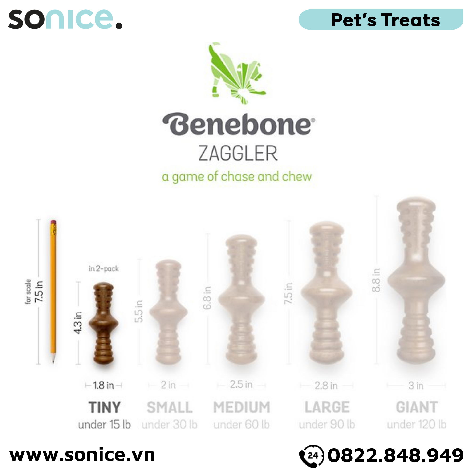 Combo 2 xương gặm Benebone Puppy Bacon & Maple Wood cho chó con vị thịt xông khói & gỗ cây phong SONICE.