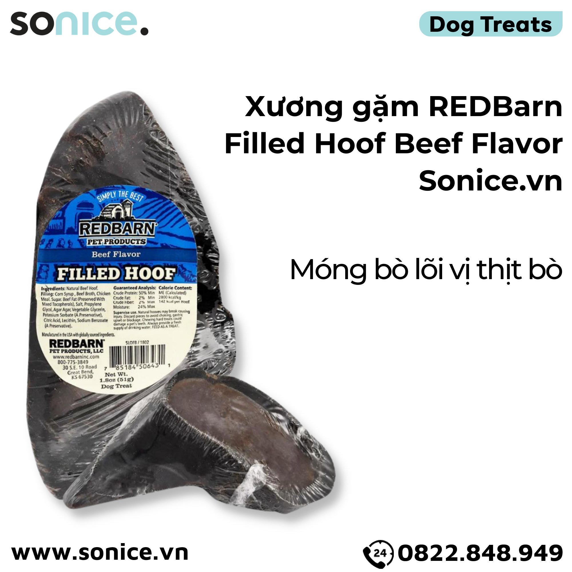 Xương gặm REDBarn Filled Hoof Beef Flavor - Móng bò lõi vị thịt bò bên trong SONICE.