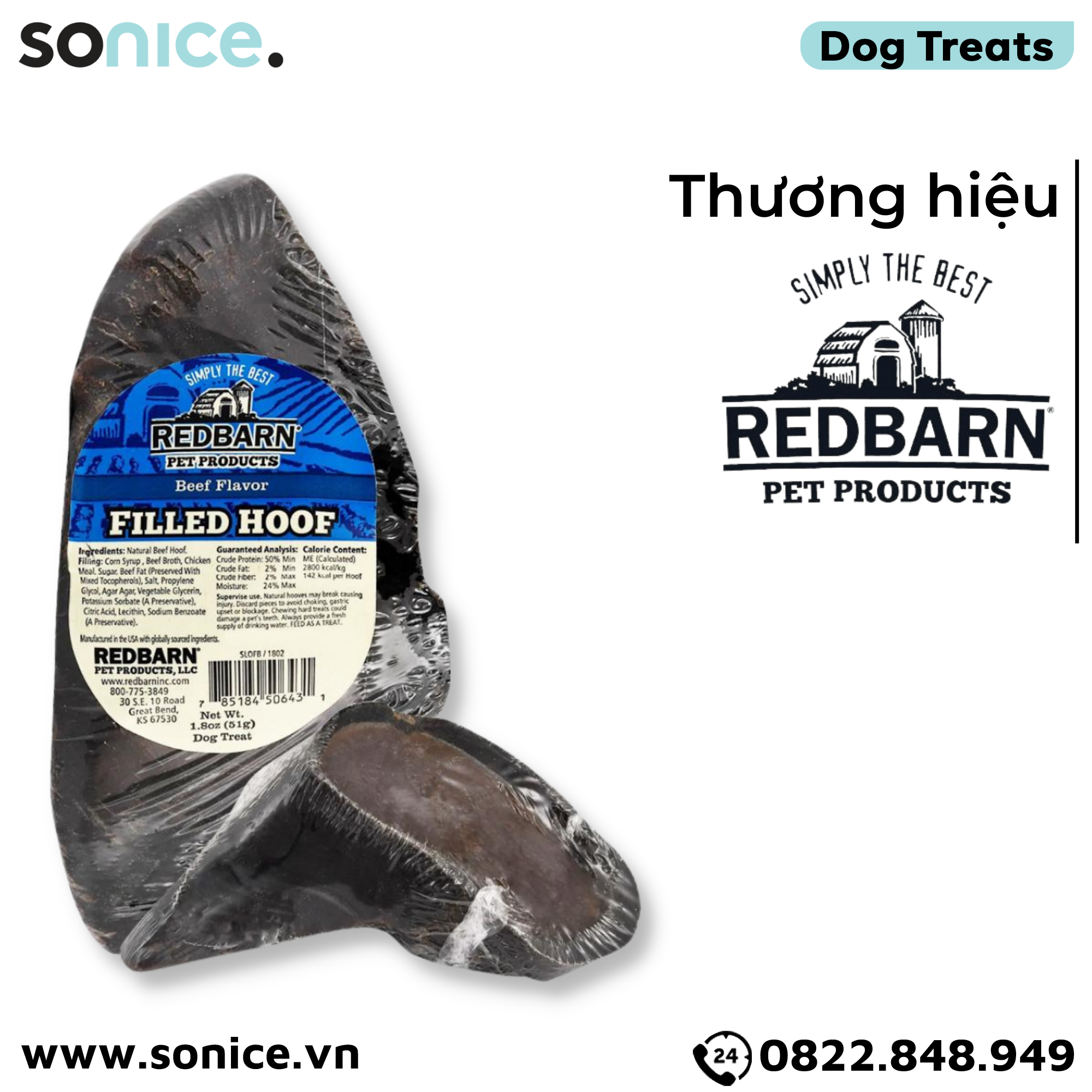 Xương gặm REDBarn Filled Hoof Beef Flavor - Móng bò lõi vị thịt bò bên trong SONICE.