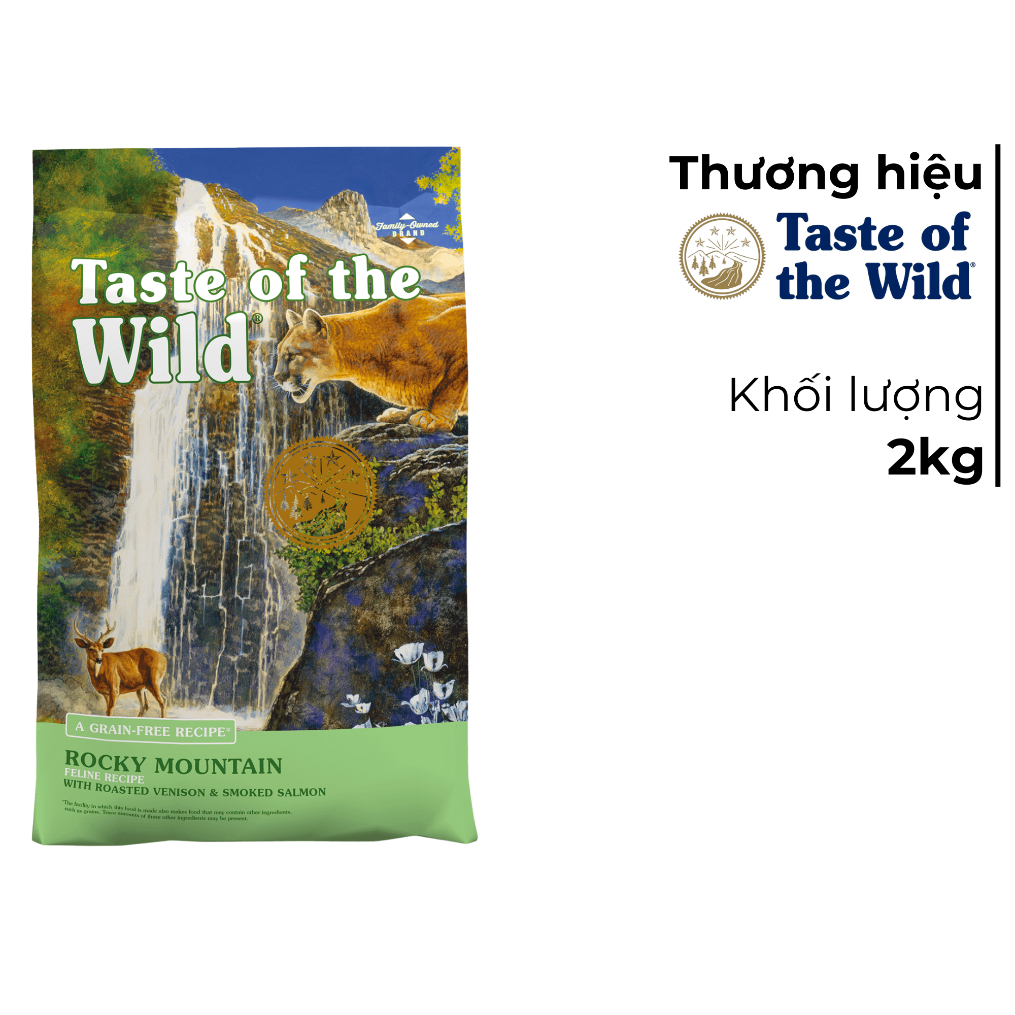 Thức ăn mèo Taste Of The Wild Rocky Mountain 2kg - Roasted Venison & Smoked Salmon, Nai Nướng & Cá Hồi Xông Khói - mèo mẹ & mèo con, nhập USA SONICE.