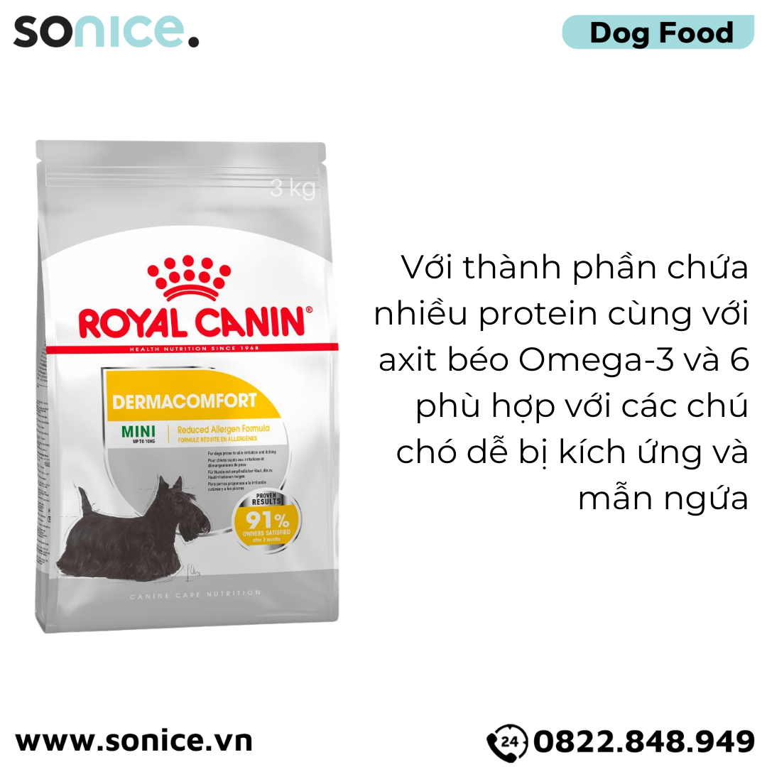 Thức ăn chó Royal Canin Mini Dermacomfort 3kg - Hỗ trợ dị ứng,cho giống chó nhỏ < 10kg SONICE.