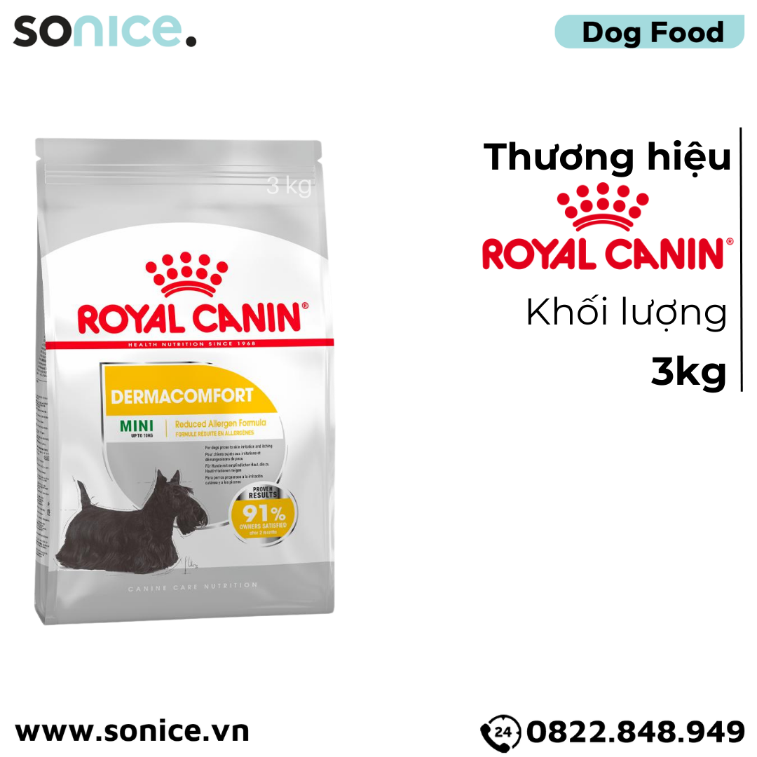 Thức ăn chó Royal Canin Mini Dermacomfort 3kg - Hỗ trợ dị ứng,cho giống chó nhỏ < 10kg SONICE.