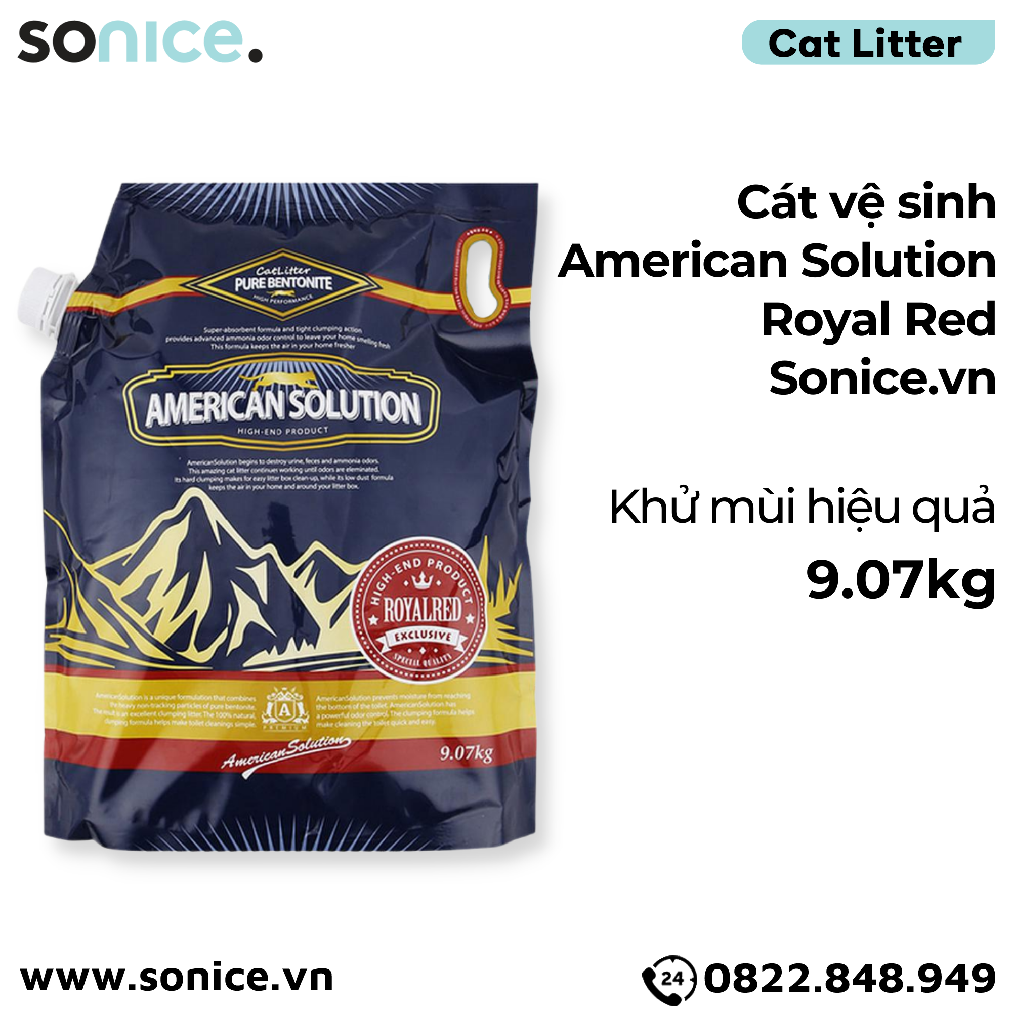 Cát vệ sinh American Solution Royal Red 9kg - khử mùi hiệu quả SONICE.