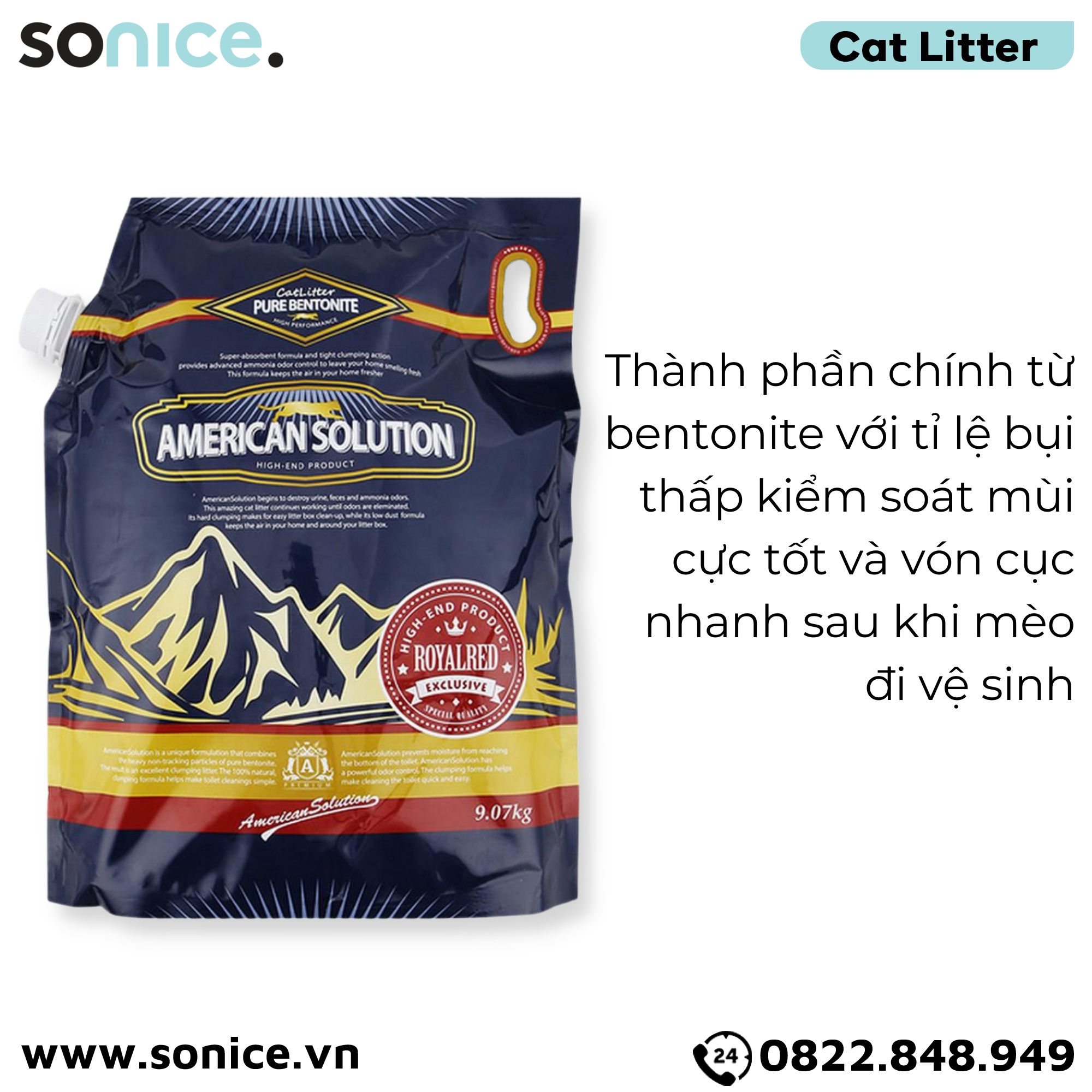 Cát vệ sinh American Solution Royal Red 9kg - khử mùi hiệu quả SONICE.