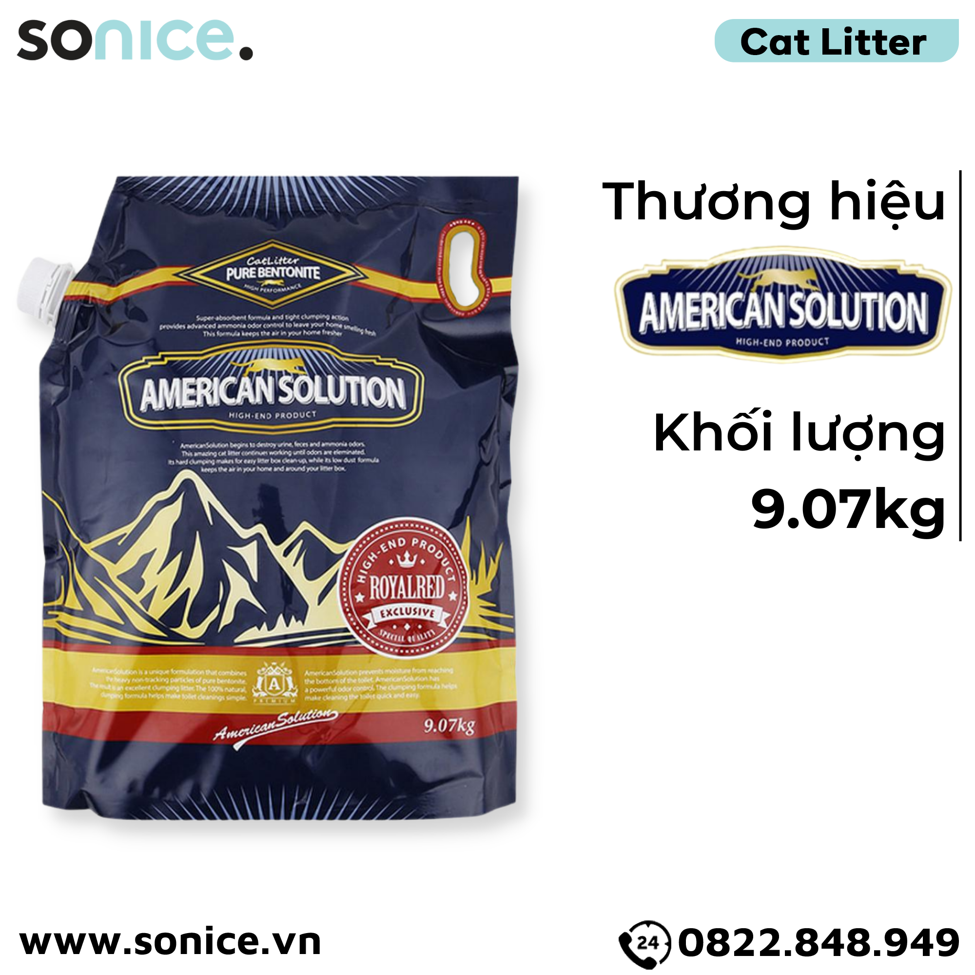 Cát vệ sinh American Solution Royal Red 9kg - khử mùi hiệu quả SONICE.