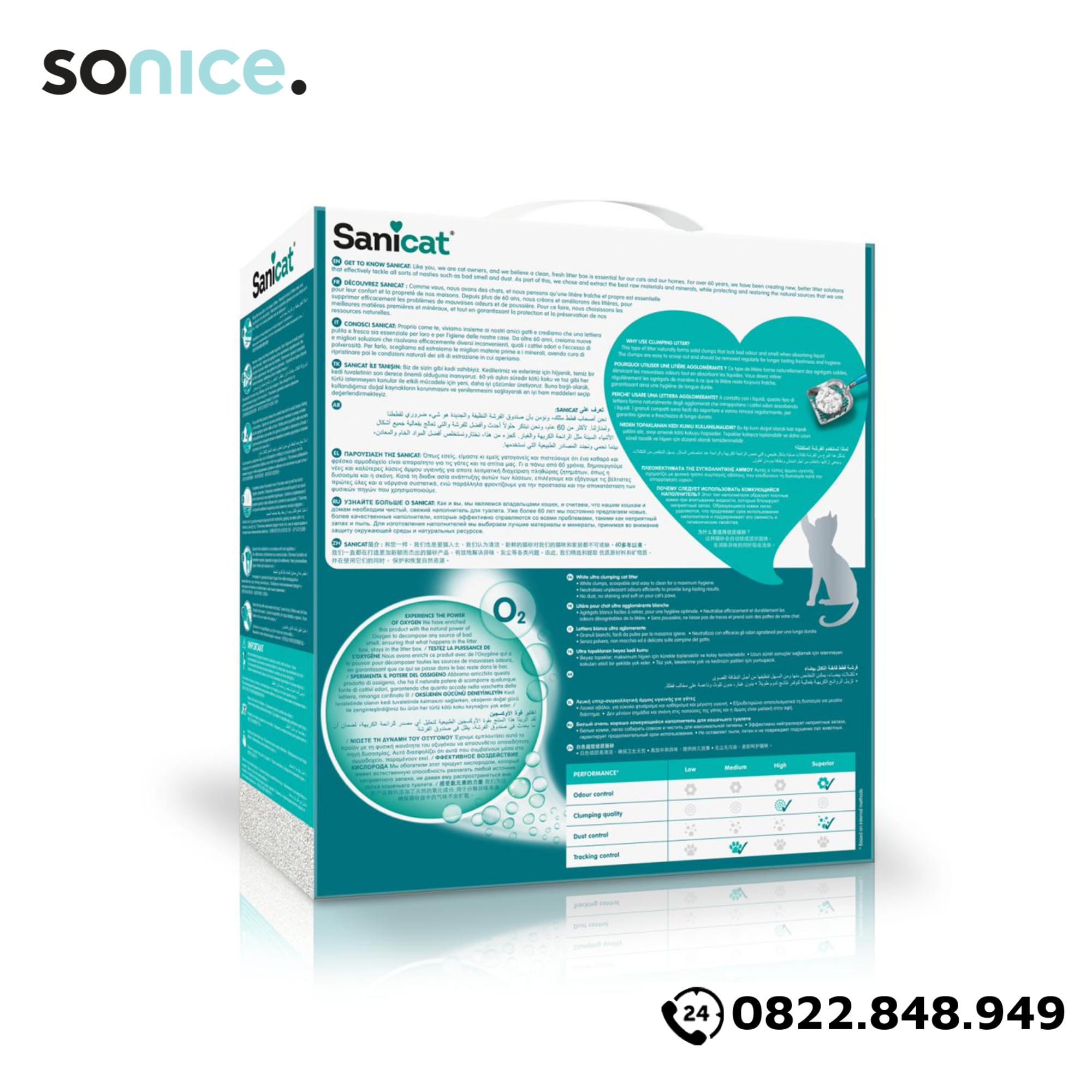 Cát vệ sinh Sanicat Clumping Active White Litter Oxygen Odour Control 10L - Kiểm soát mùi và diệt khuẩn SONICE.