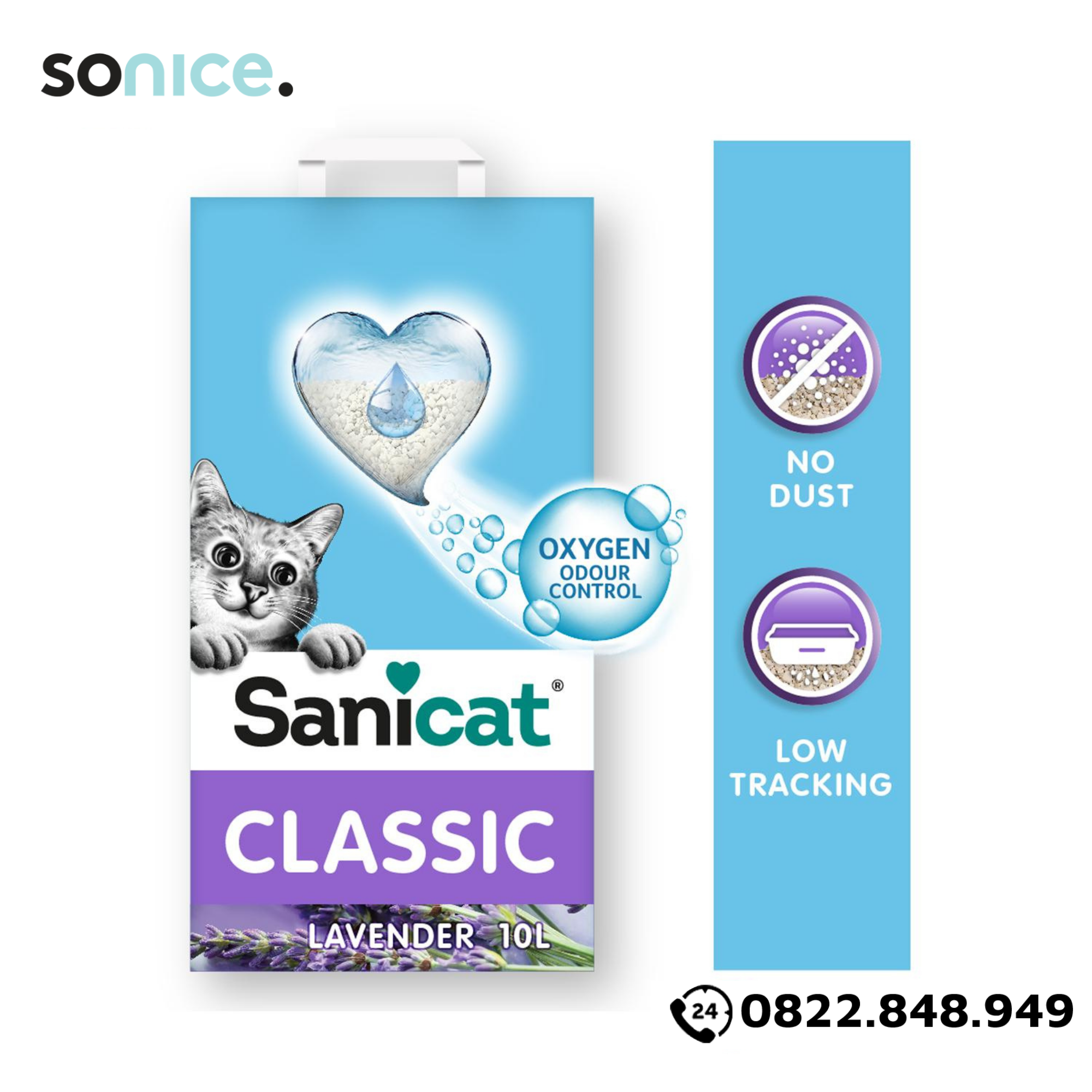  Cát vệ sinh Sanicat Classic Litter Oxygen Odour Control Lavender 10L - Hương Oải hương SONICE. 