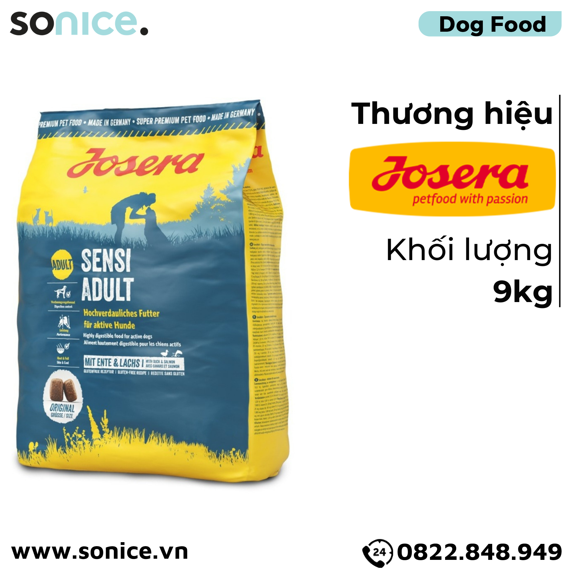 Thức ăn chó Josera Sensi Adult 9kg - chó trưởng thành giống vừa Nhập Germany SONICE.